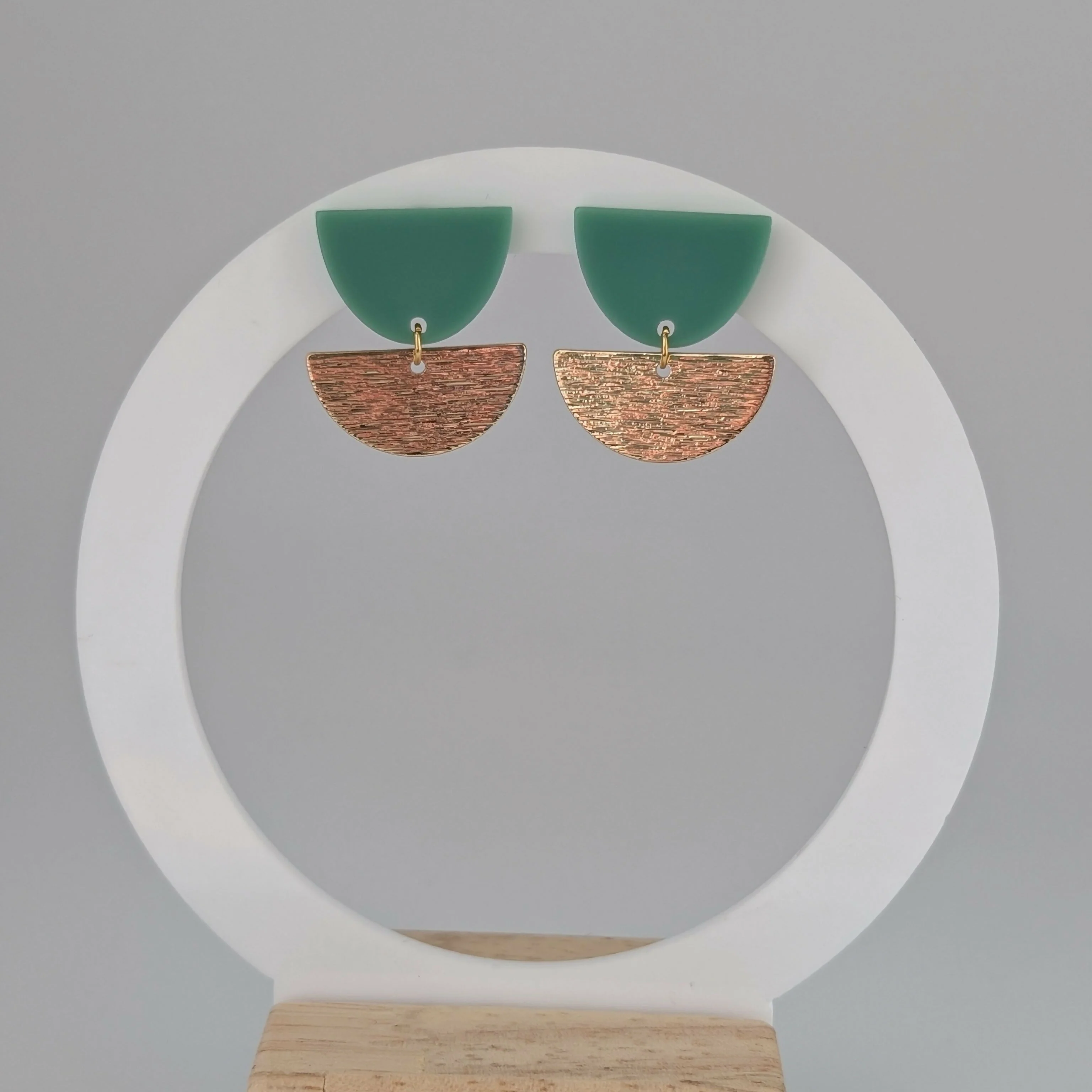 Mint Green Tulip Geometric Earrings in Gold or Silver - Image 3