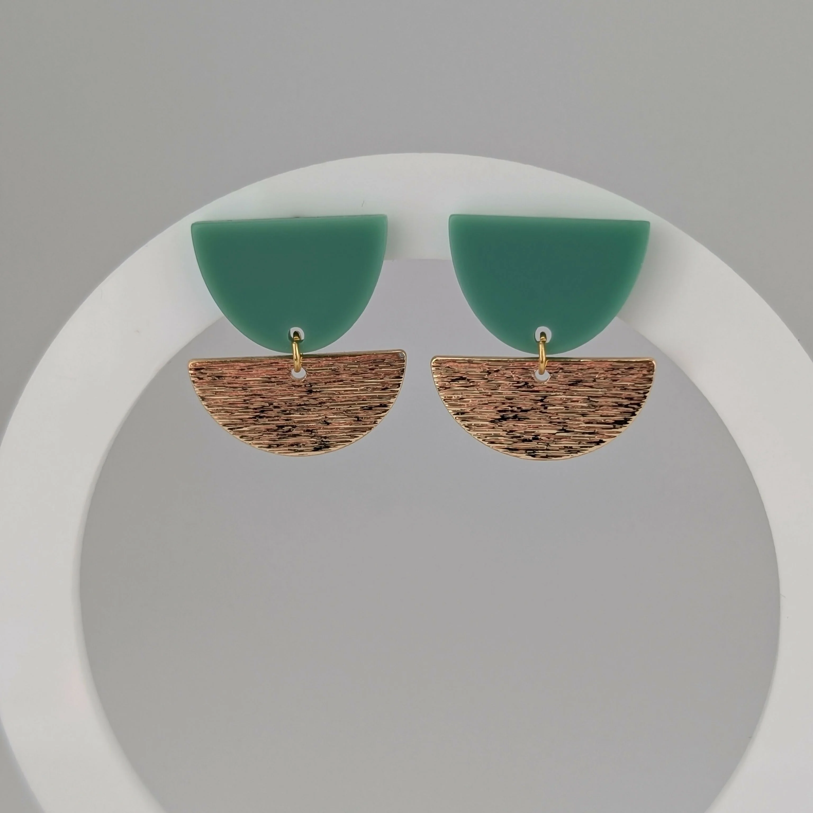 Mint Green Tulip Geometric Earrings in Gold or Silver - Image 4