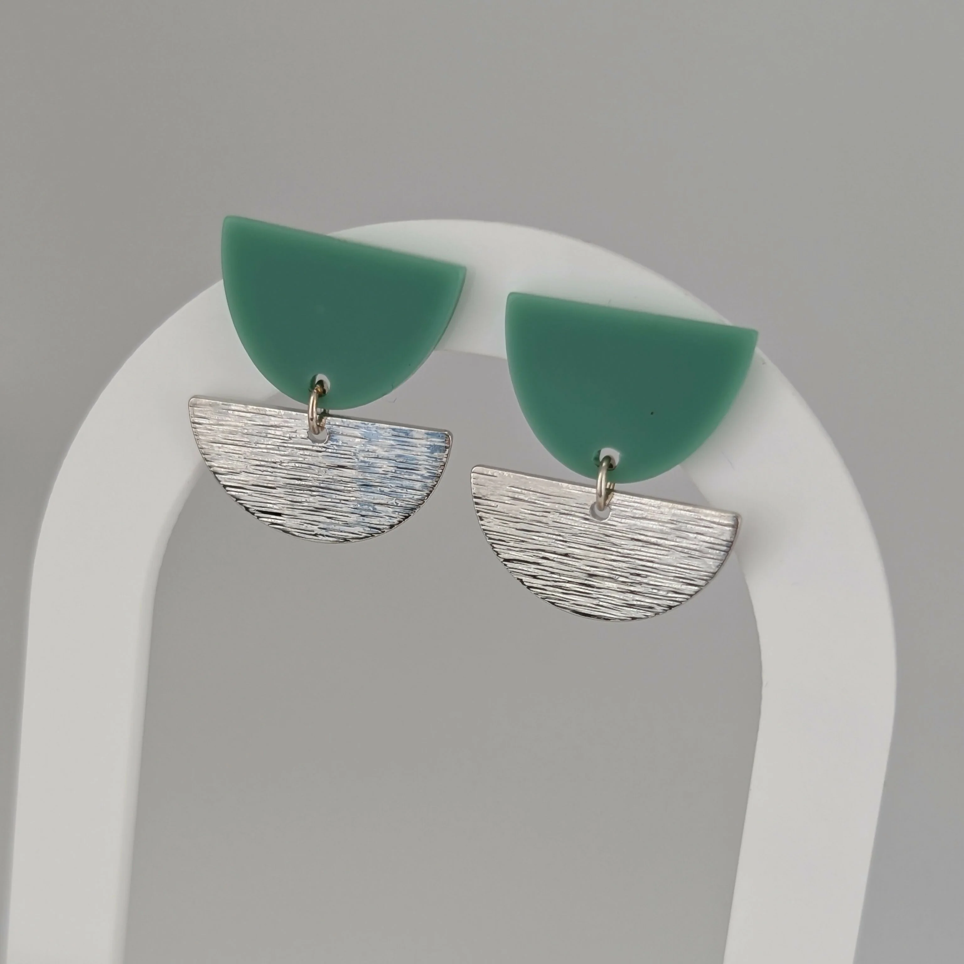 Mint Green Tulip Geometric Earrings in Gold or Silver - Image 6