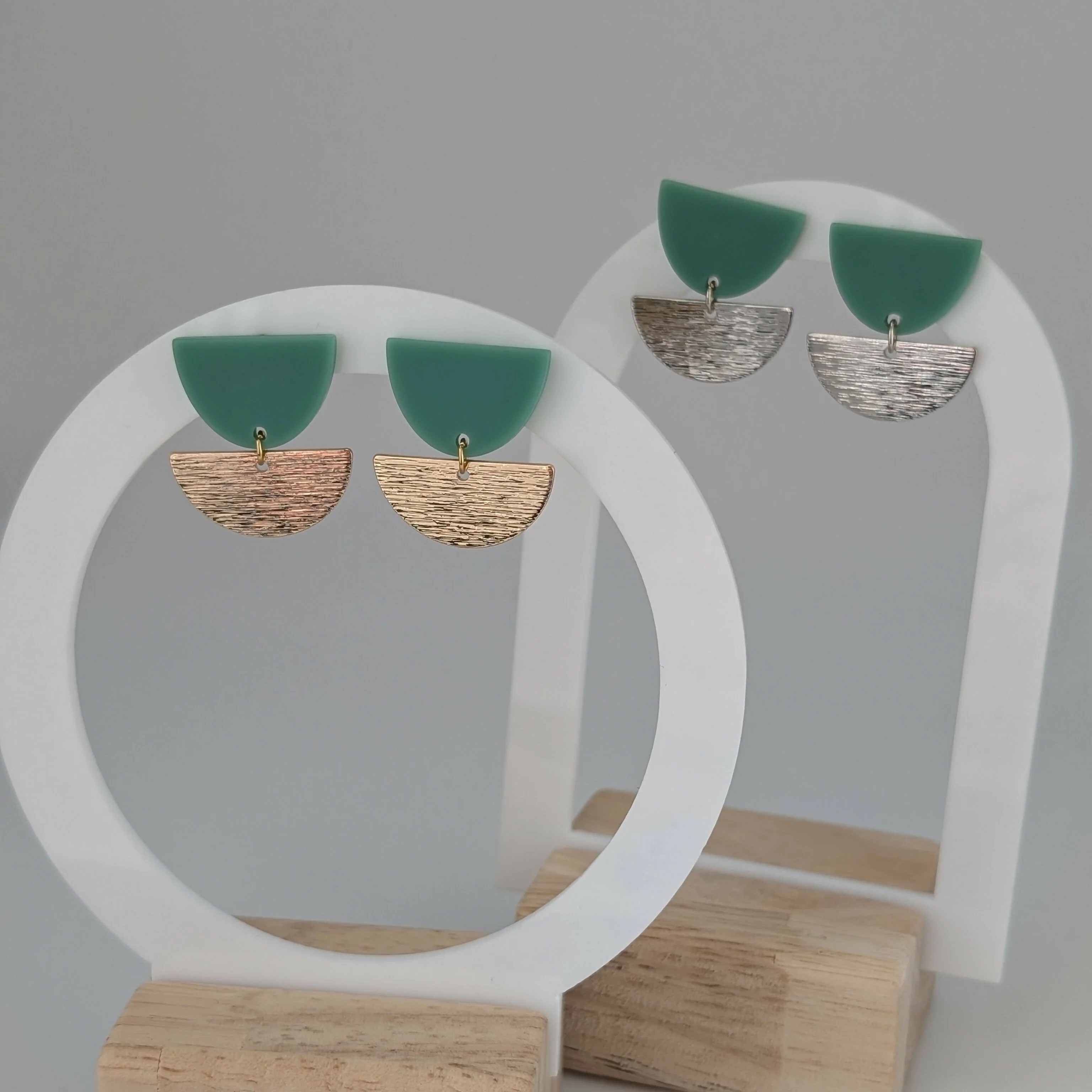 Mint Green Tulip Geometric Earrings in Gold or Silver - Image 8