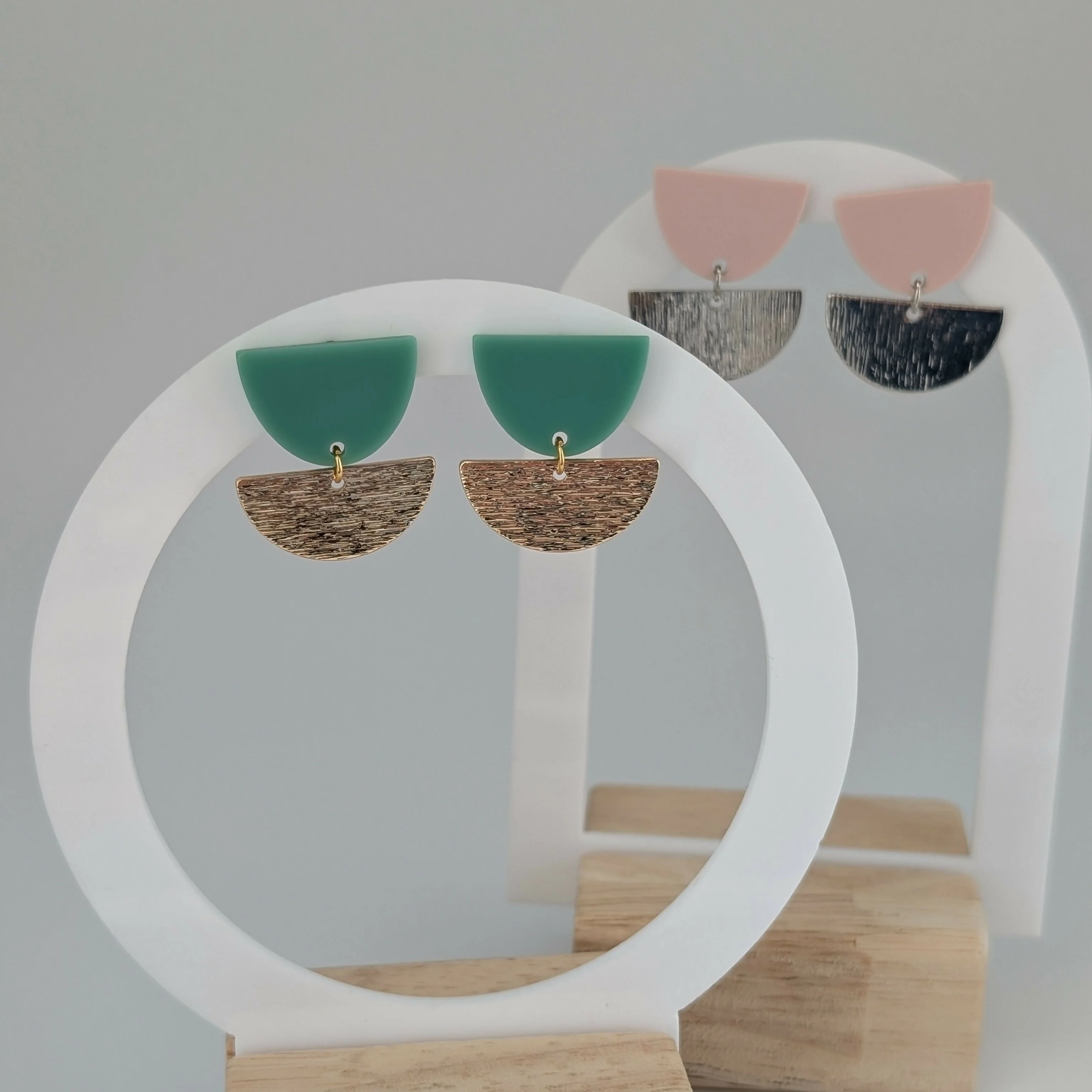 Mint Green Tulip Geometric Earrings in Gold or Silver - Image 9