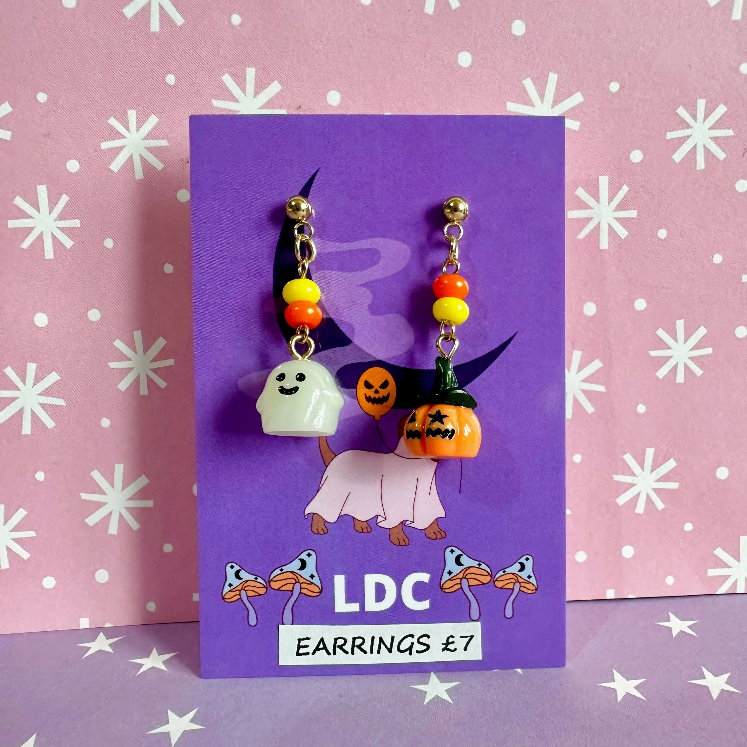 Mismatched Spooky Beaded Dangle Earrings - Image 2