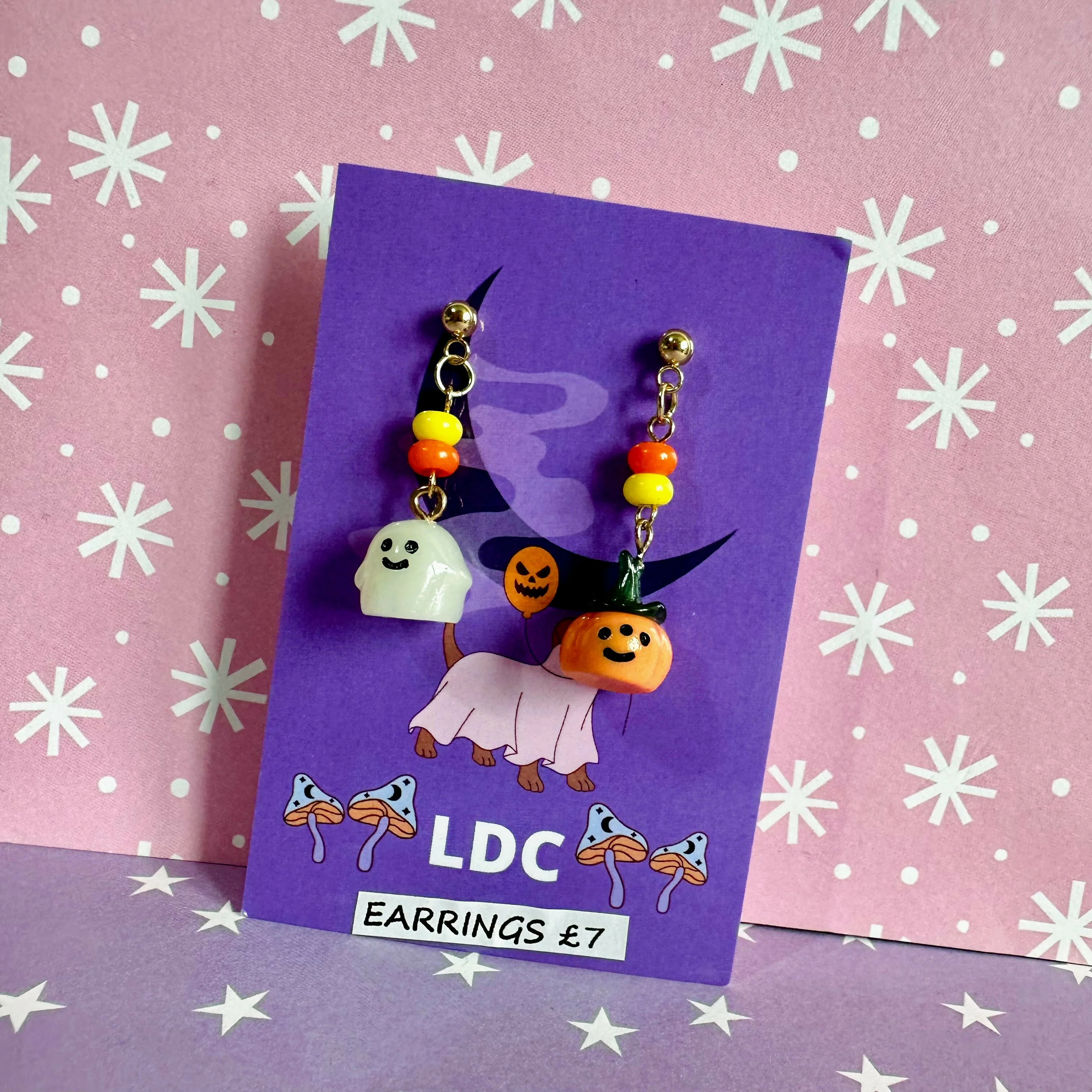 Mismatched Spooky Beaded Dangle Earrings - Image 3