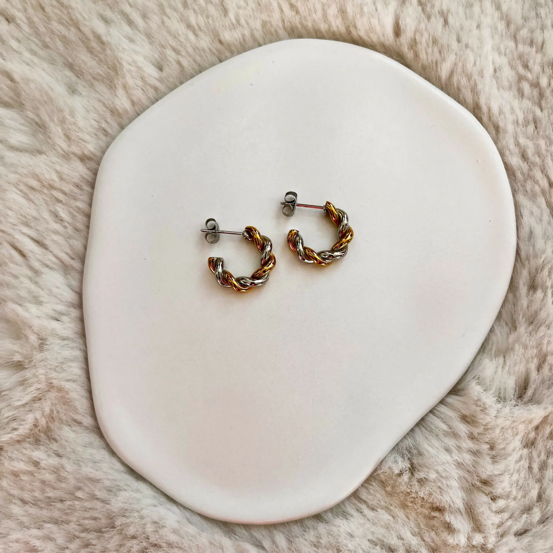 Mixed Metal Twisted Hoop Earrings