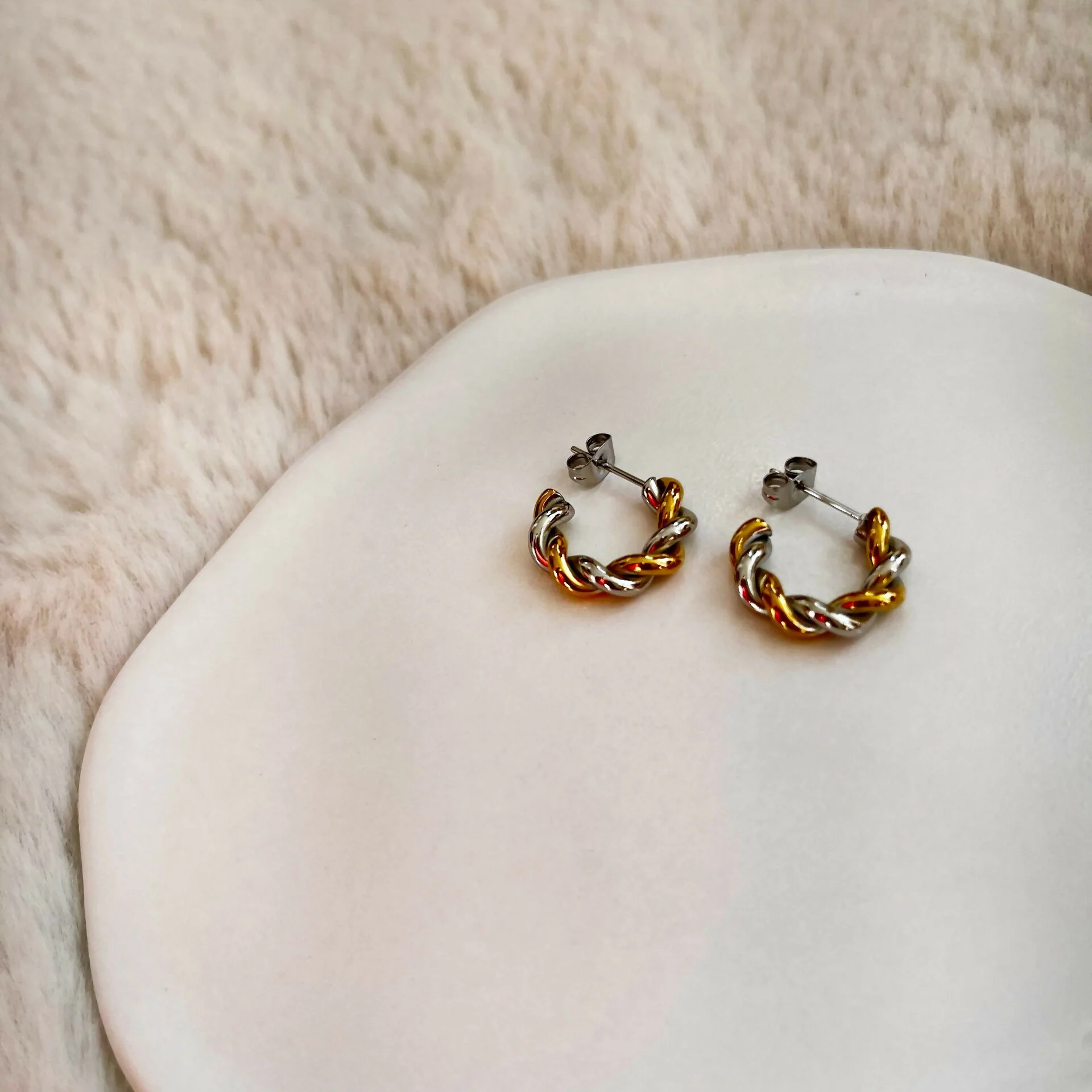 Mixed Metal Twisted Hoop Earrings - Image 2