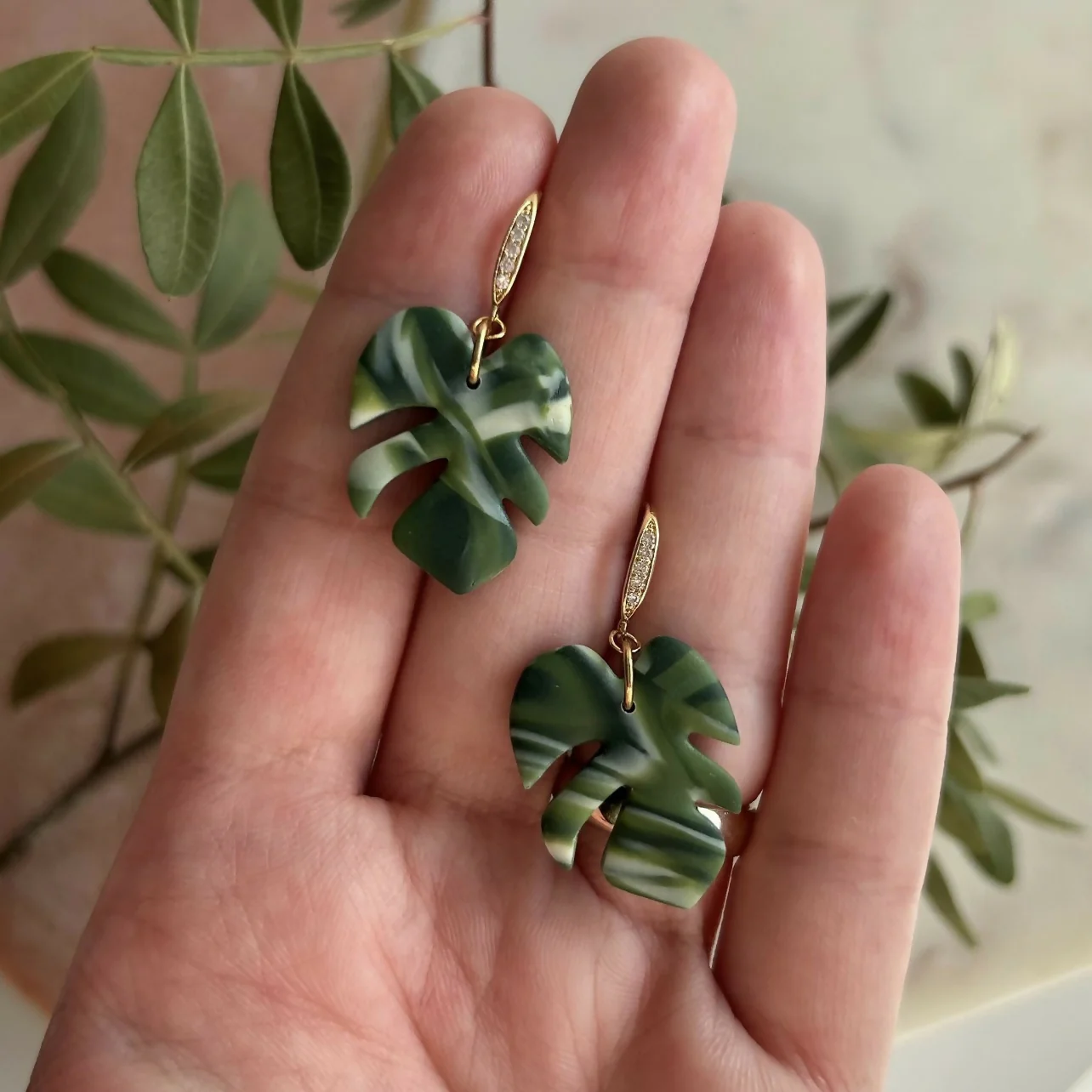 Monstera Leaf Polymer Clay Earrings - Image 4