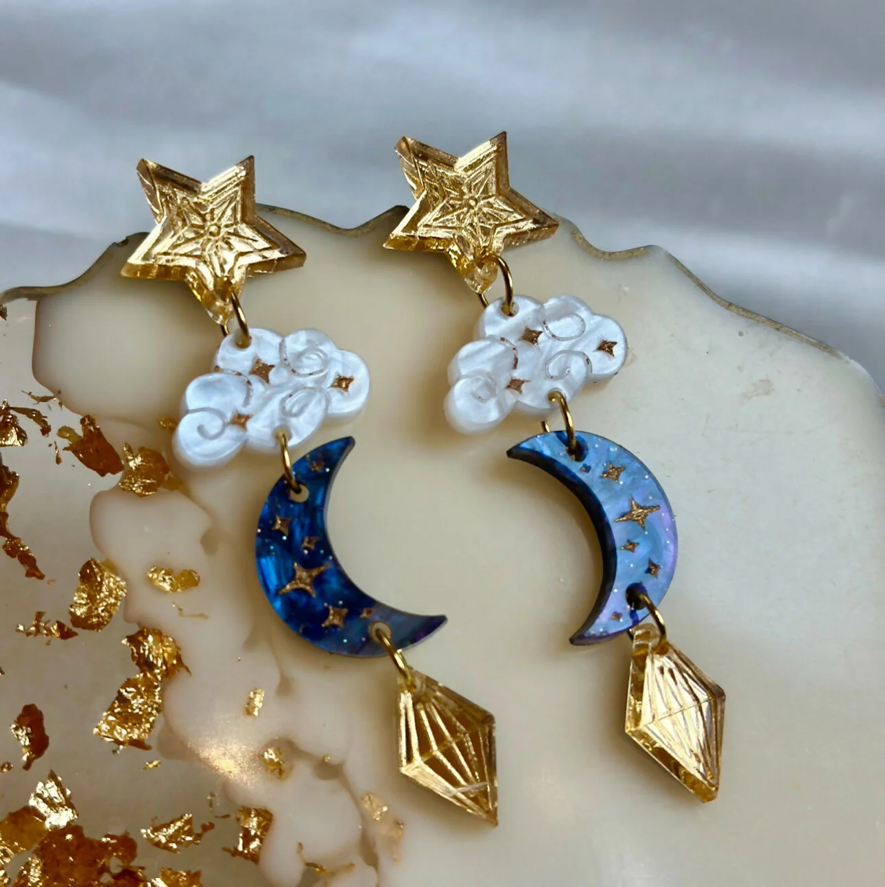 Moon, Cloud and Star Dangly Earrings - Image 2