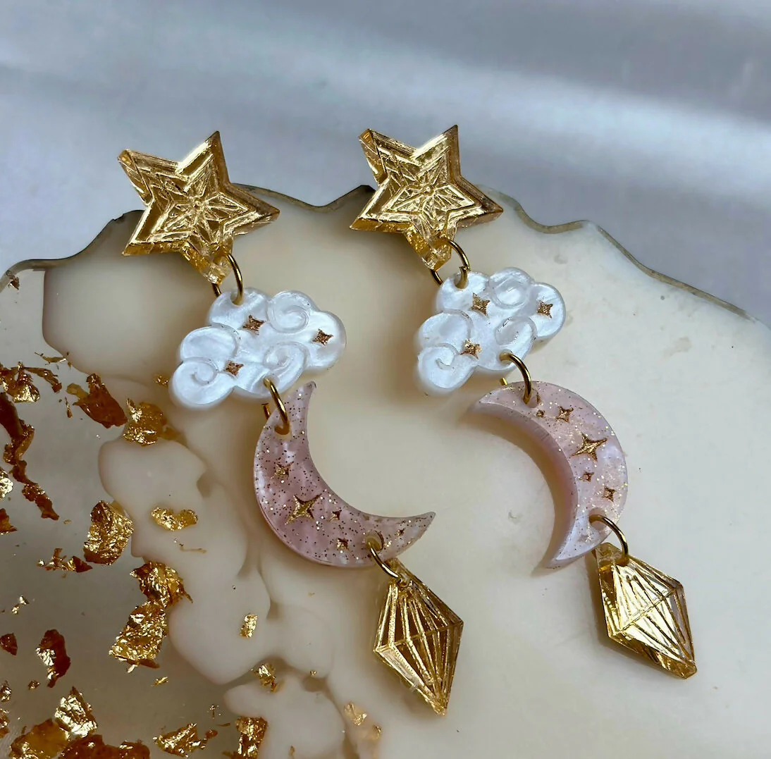 Moon, Cloud and Star Dangly Earrings - Image 3