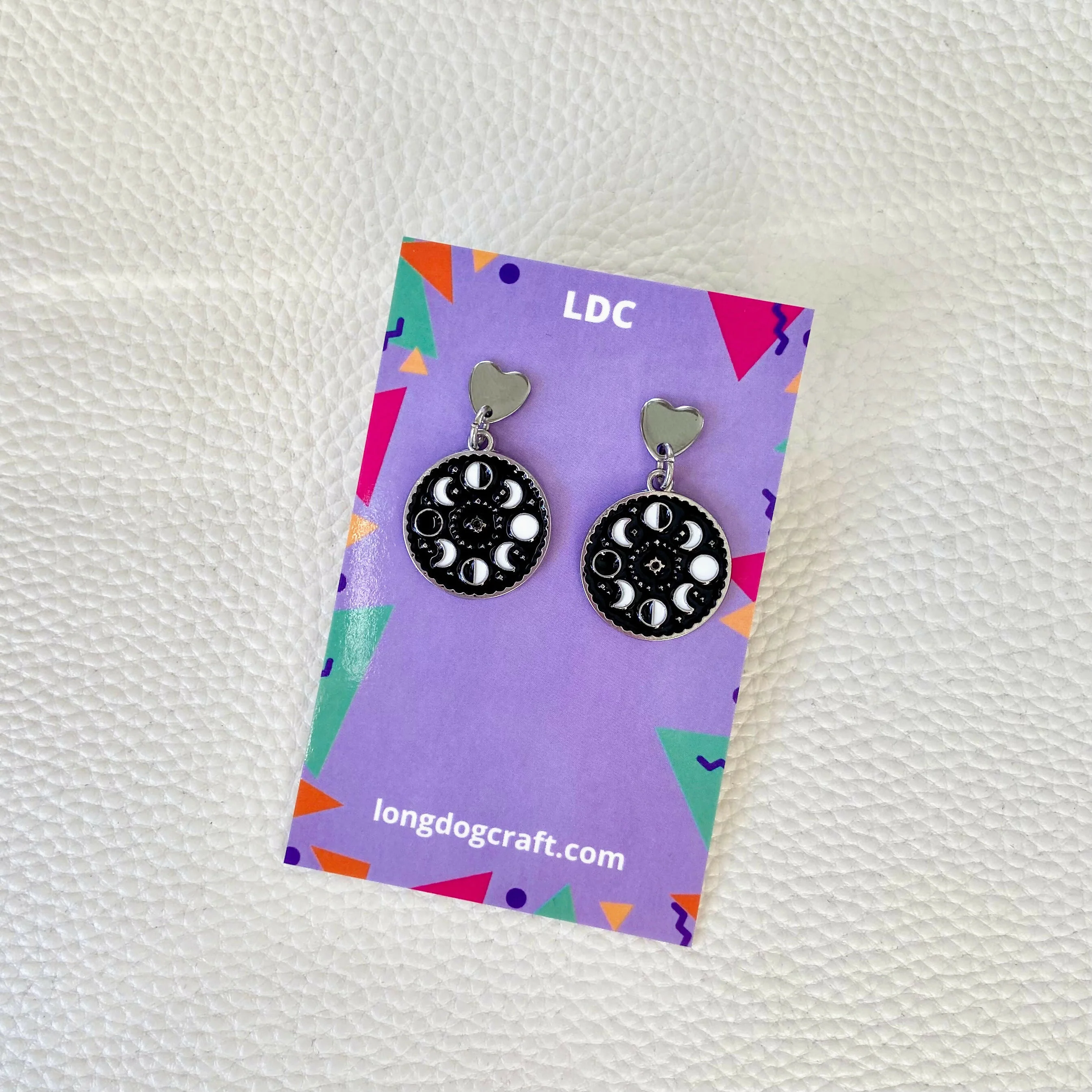 Moon Phase Heart Drop Stud Earrings - Image 3