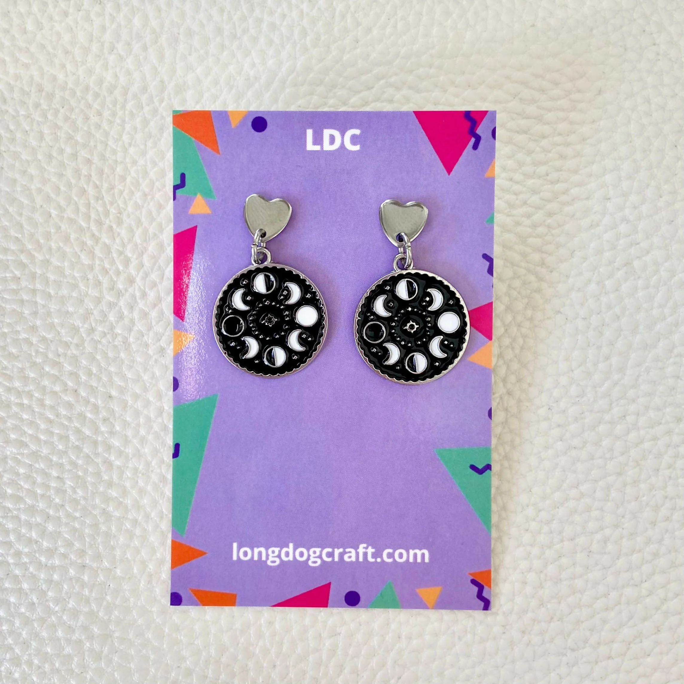 Moon Phase Heart Drop Stud Earrings - Image 4