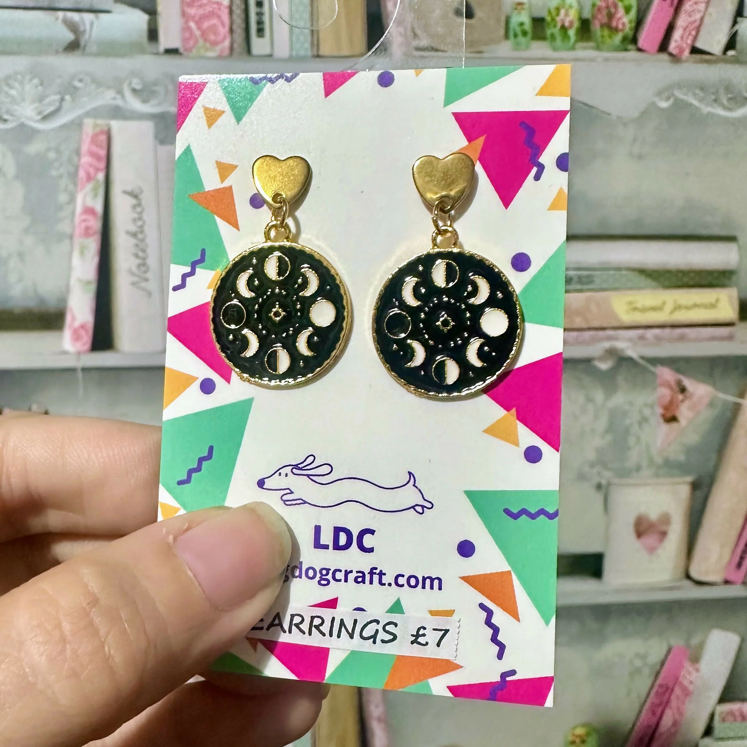 Moon Phase Heart Drop Stud Earrings - Image 5
