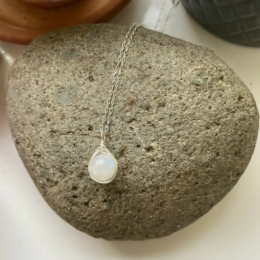 Moonstone Drop Necklace, Sterling Silver - Image 3