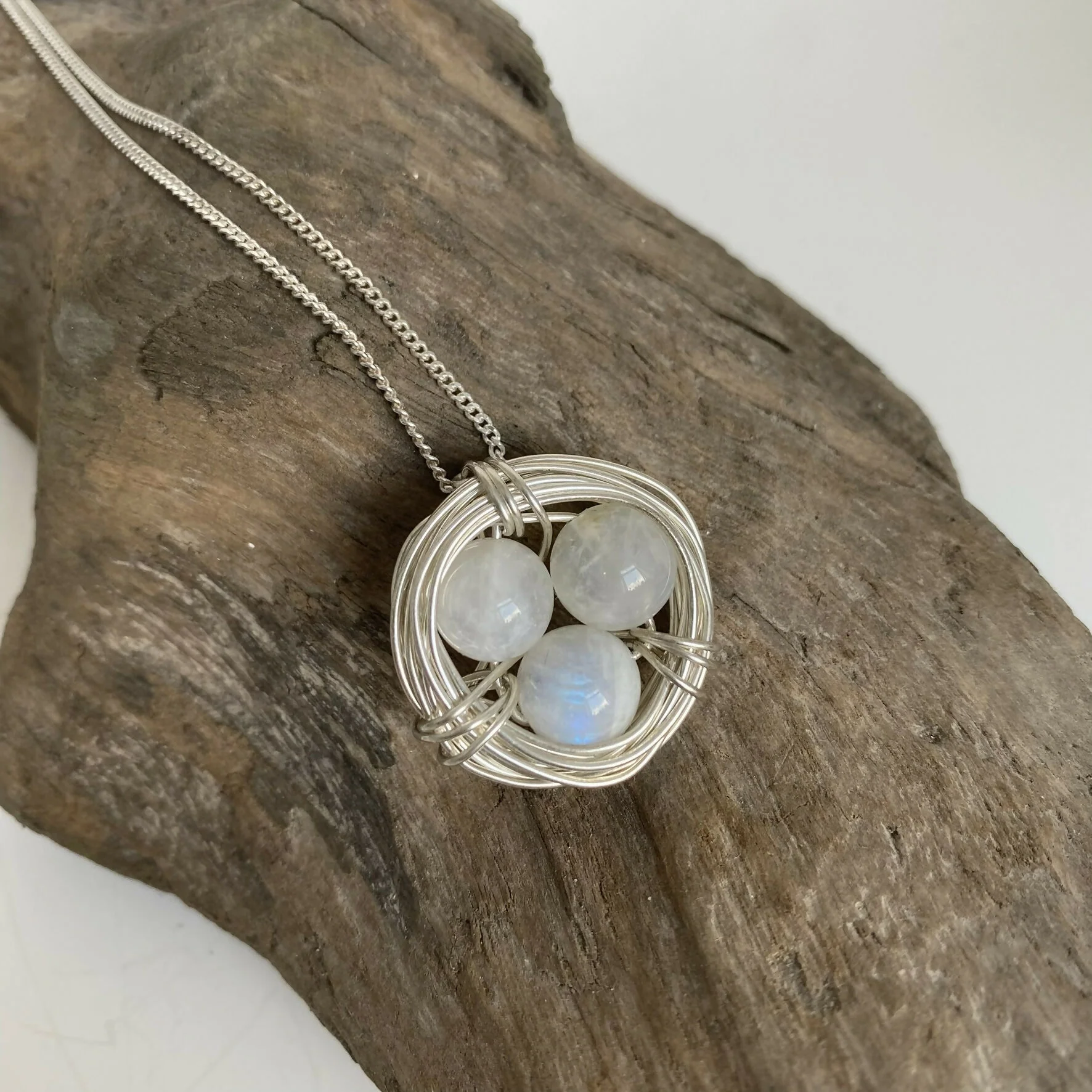 Moonstone Nest Necklace, Sterling Silver