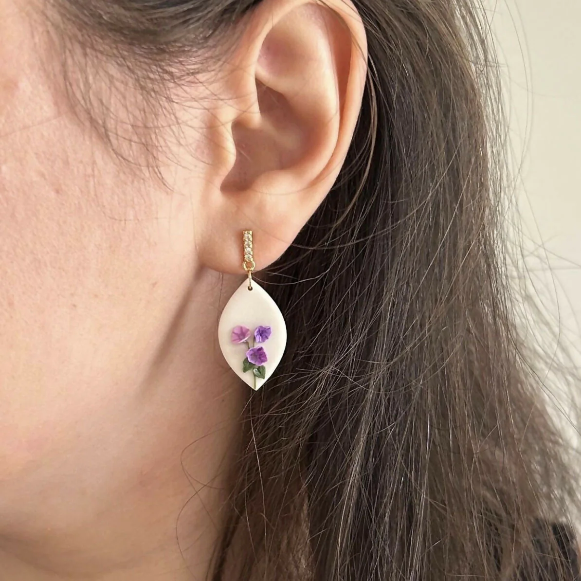 Morning Glory Purple Flower - Polymer Clay Earrings - Image 3
