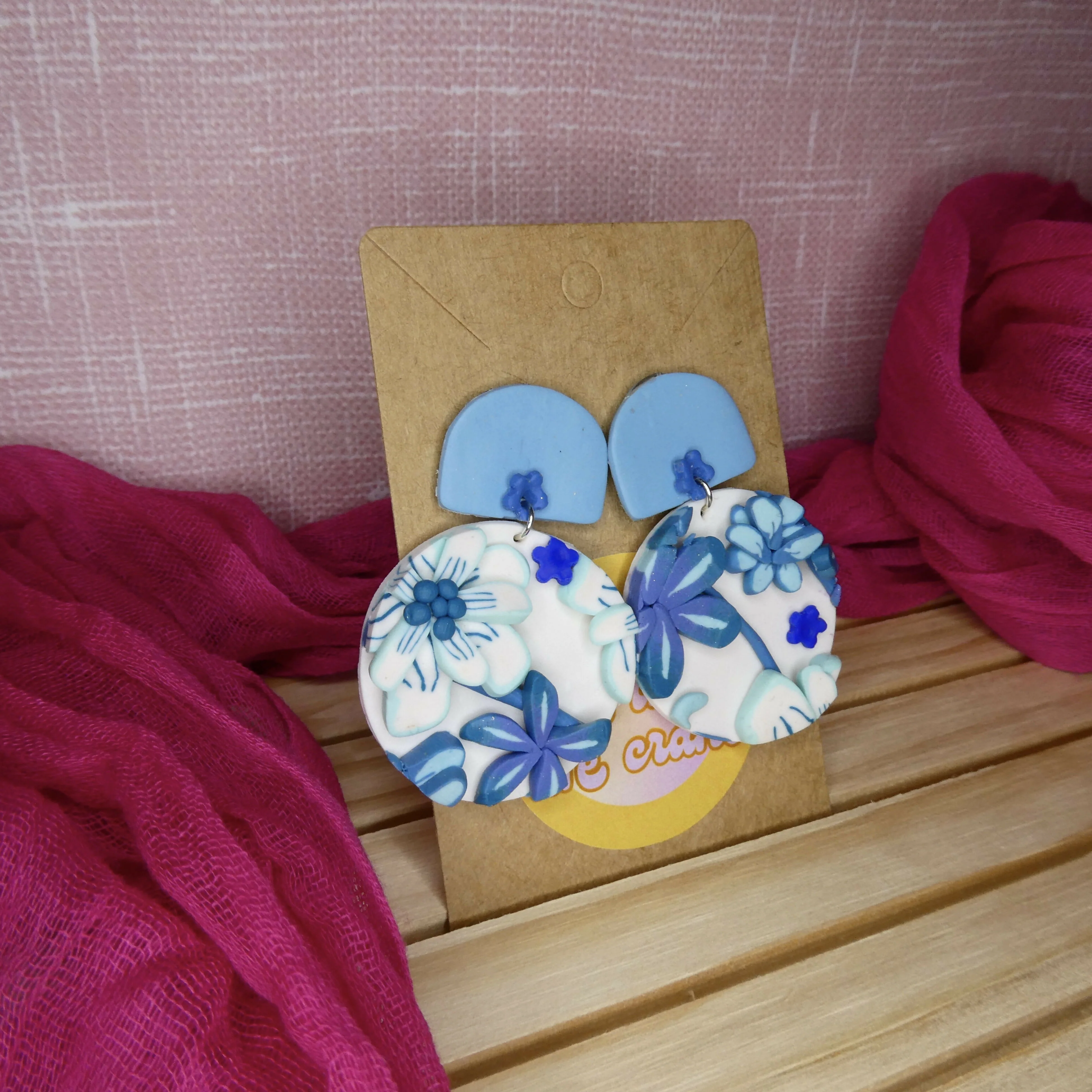 Moulded Blue Flower Abstract Polymer Clay Earrings