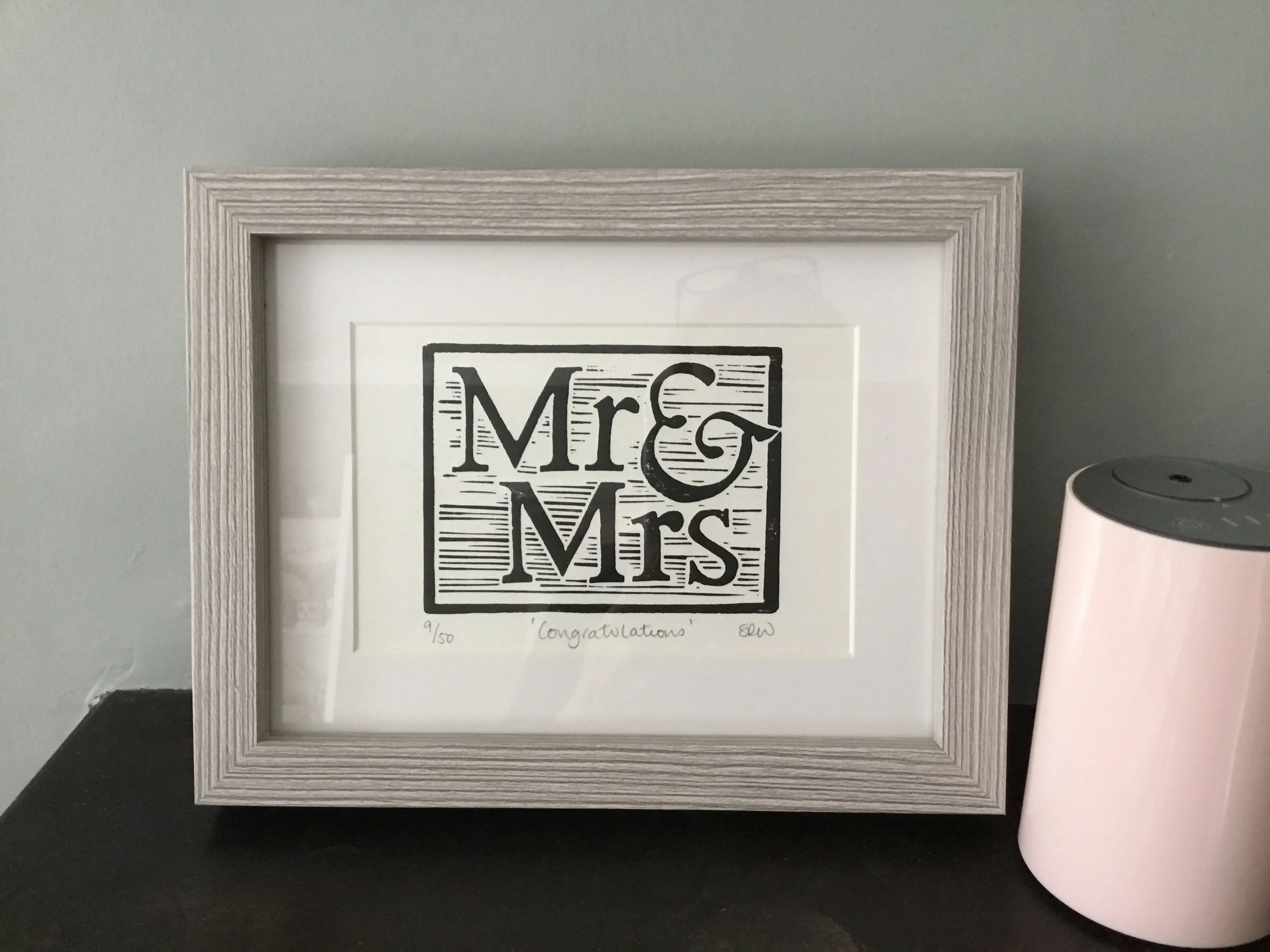 Mr & Mrs Framed Lino Cut Print - Image 10