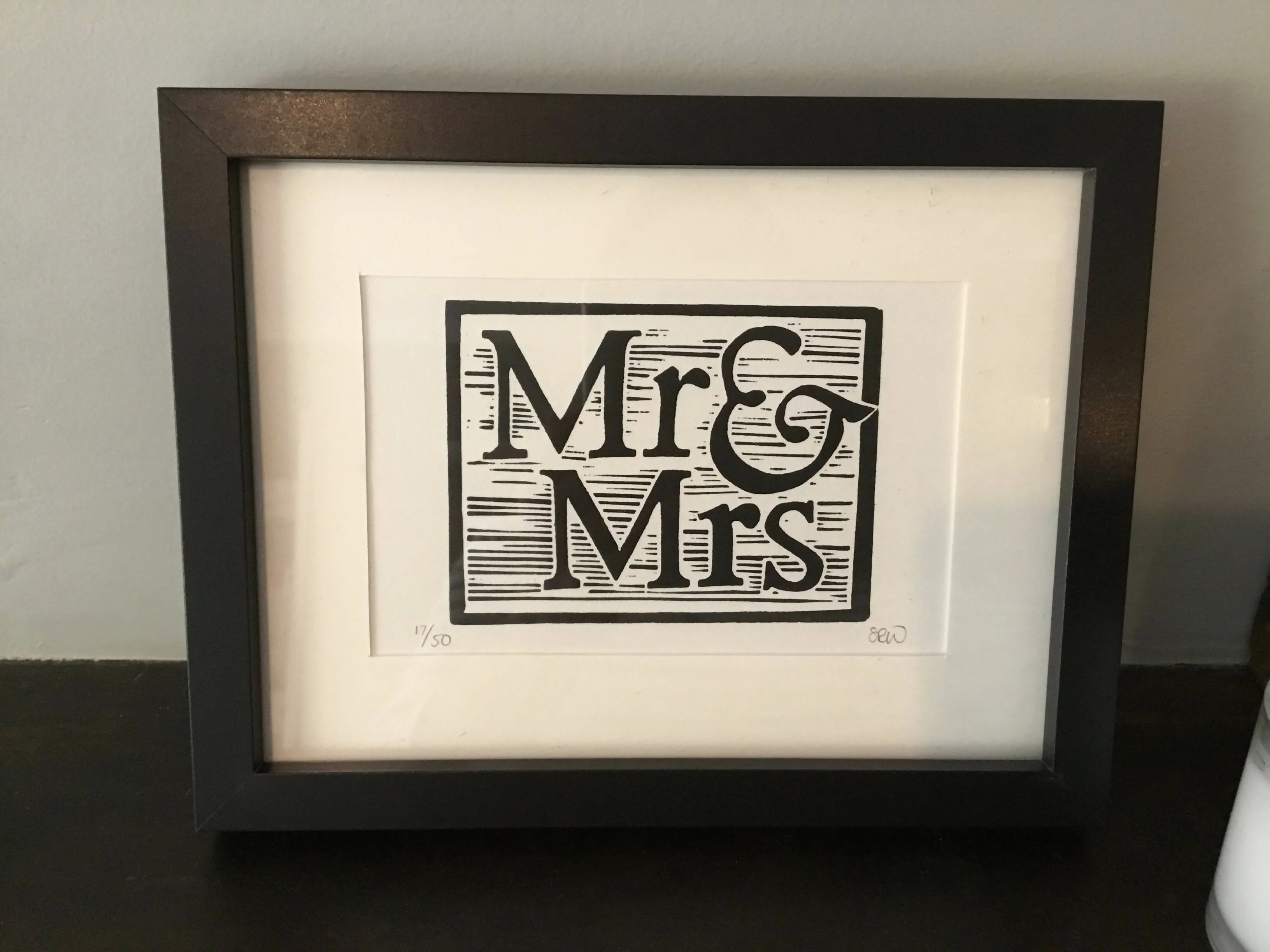 Mr & Mrs Framed Lino Cut Print - Image 11