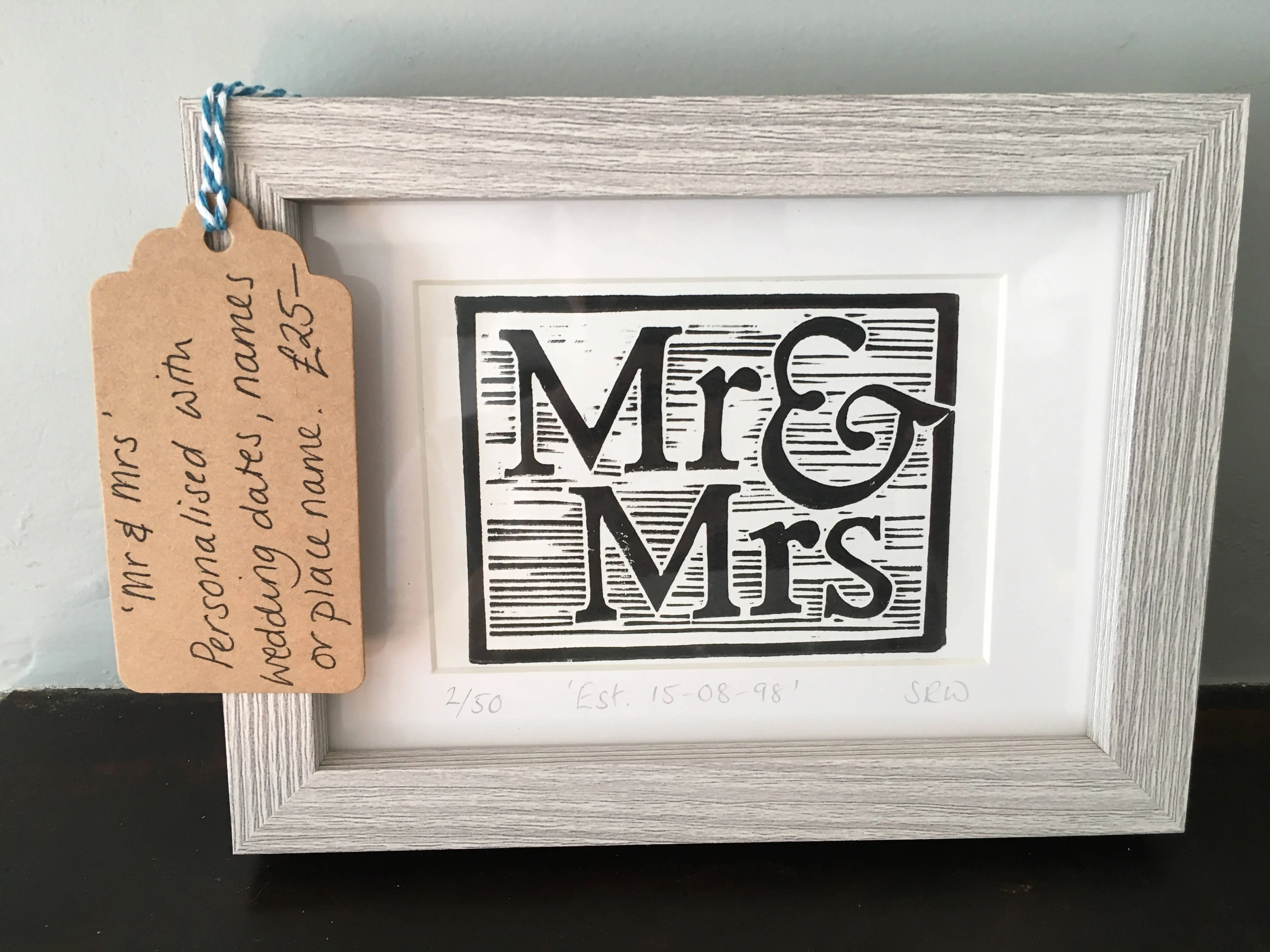 Mr & Mrs Framed Lino Cut Print - Image 2