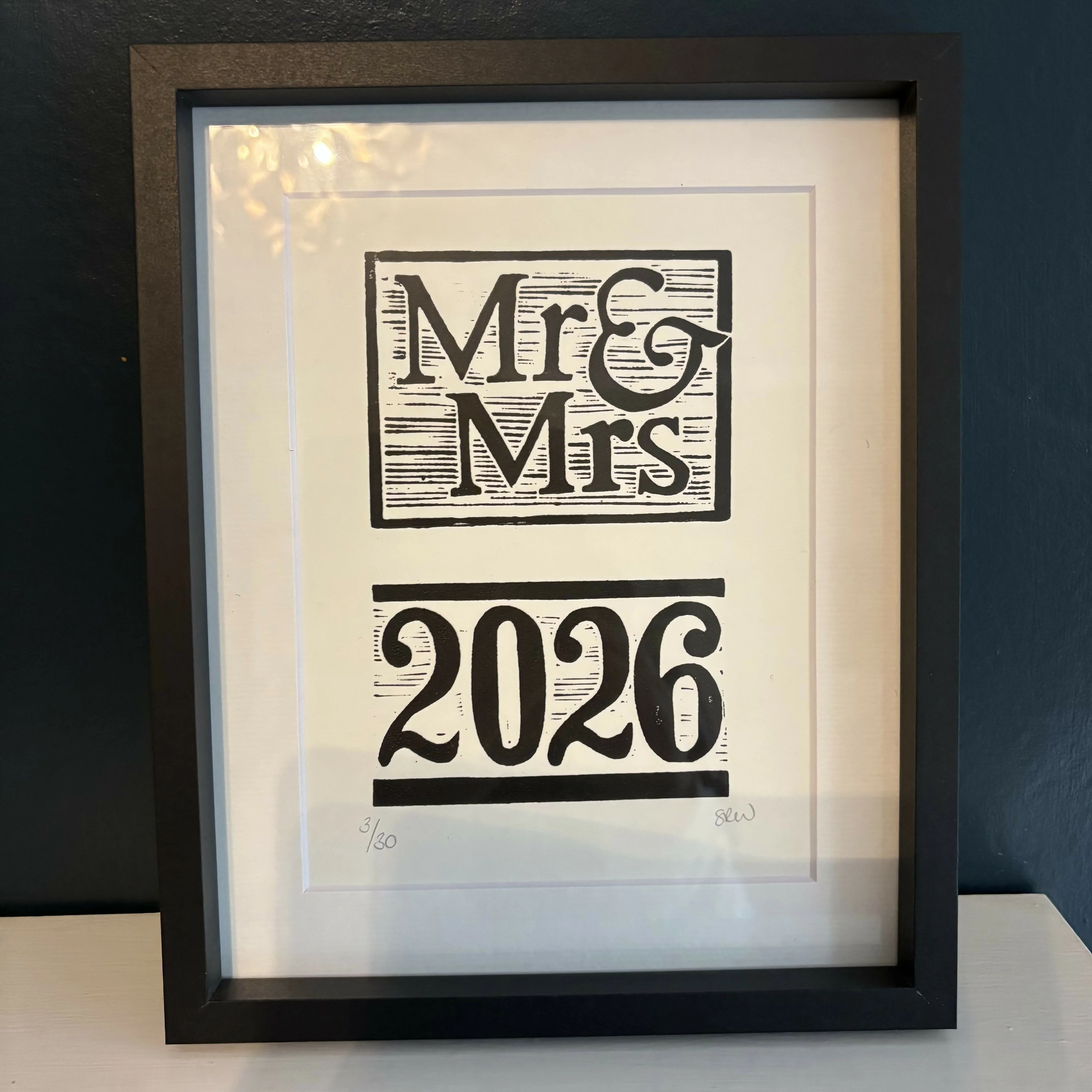 Mr & Mrs 2026 Framed Lino Cut Print