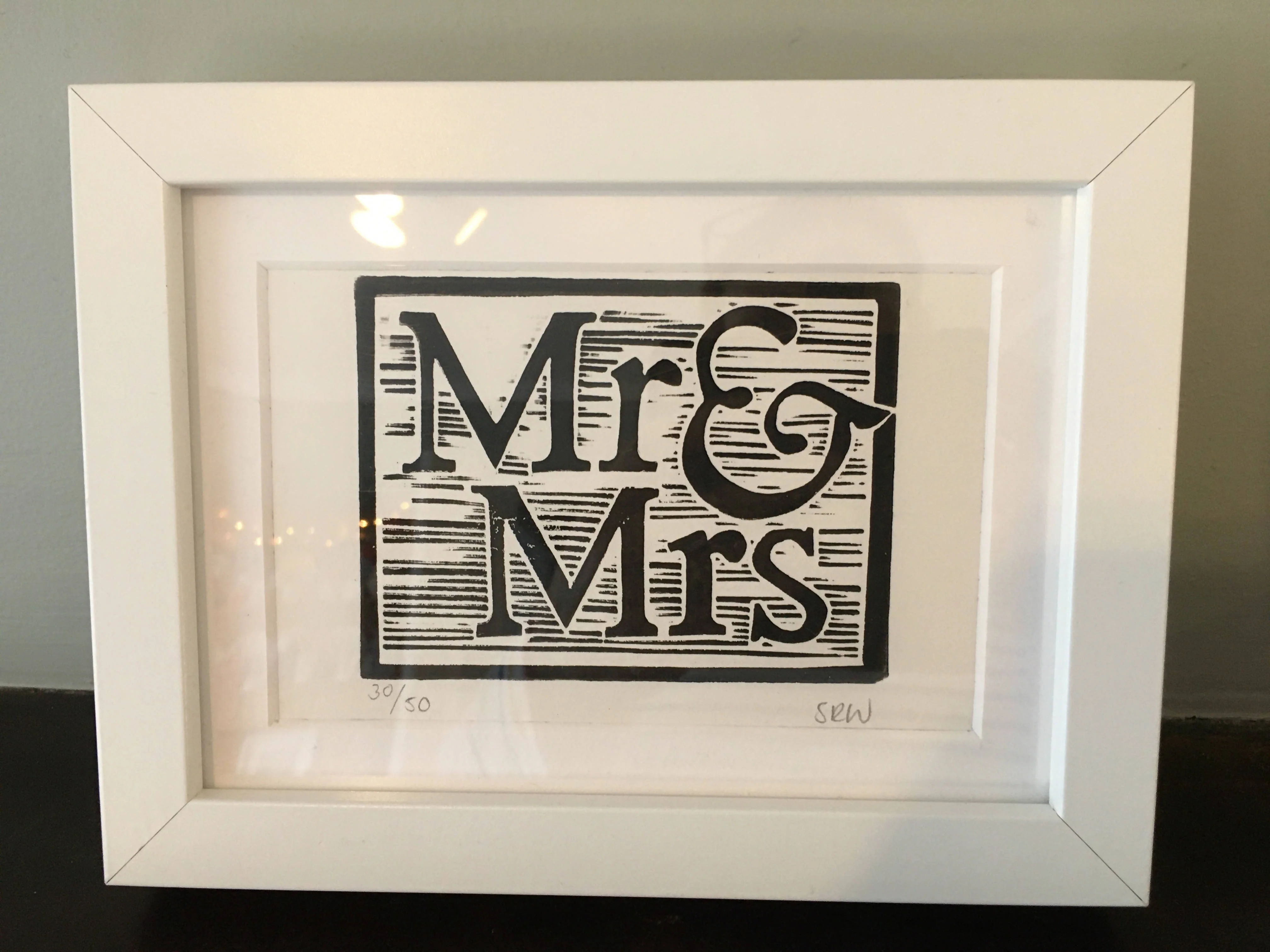 Mr & Mrs Framed Lino Cut Print - Image 3