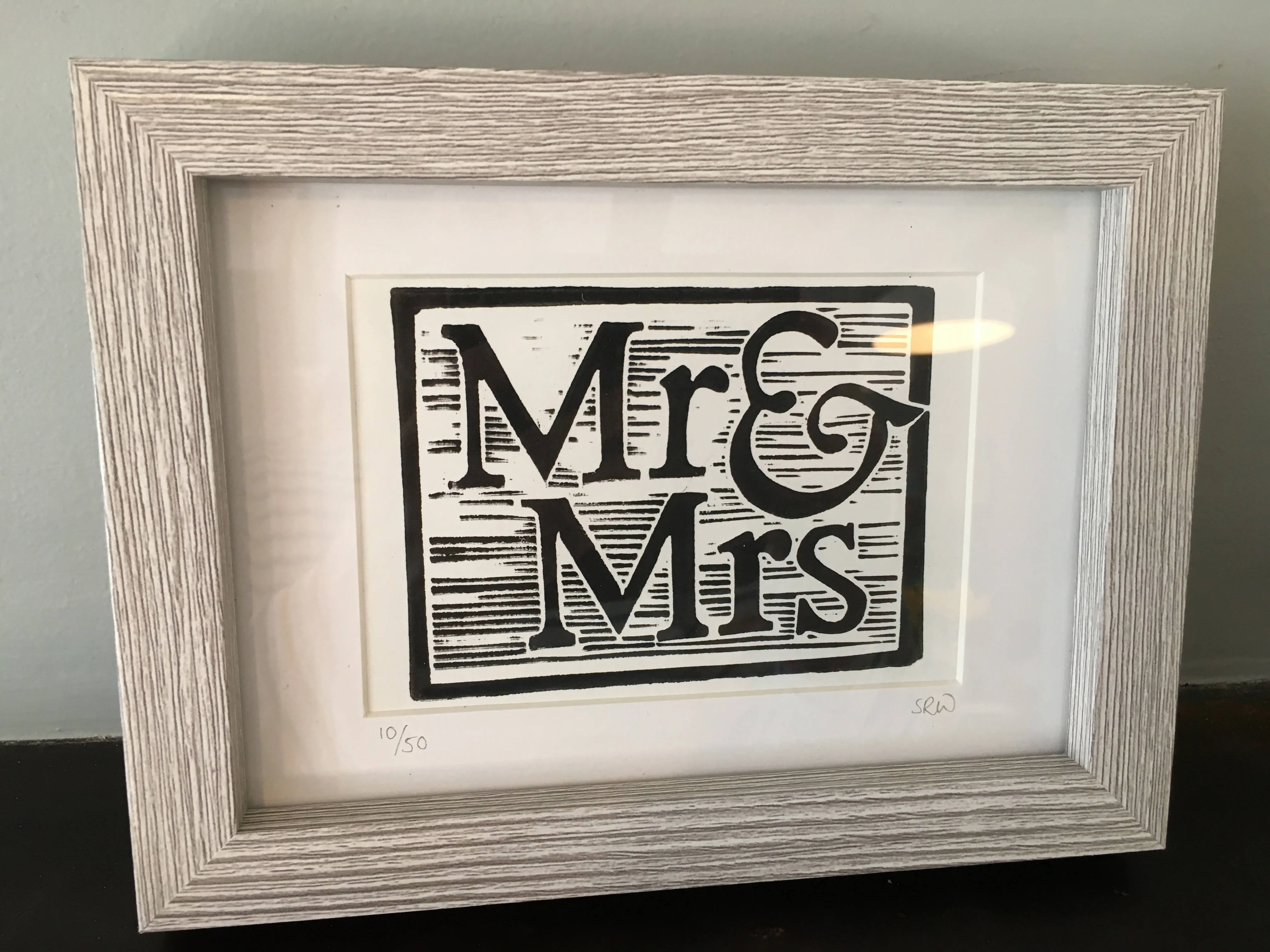 Mr & Mrs Framed Lino Cut Print - Image 4