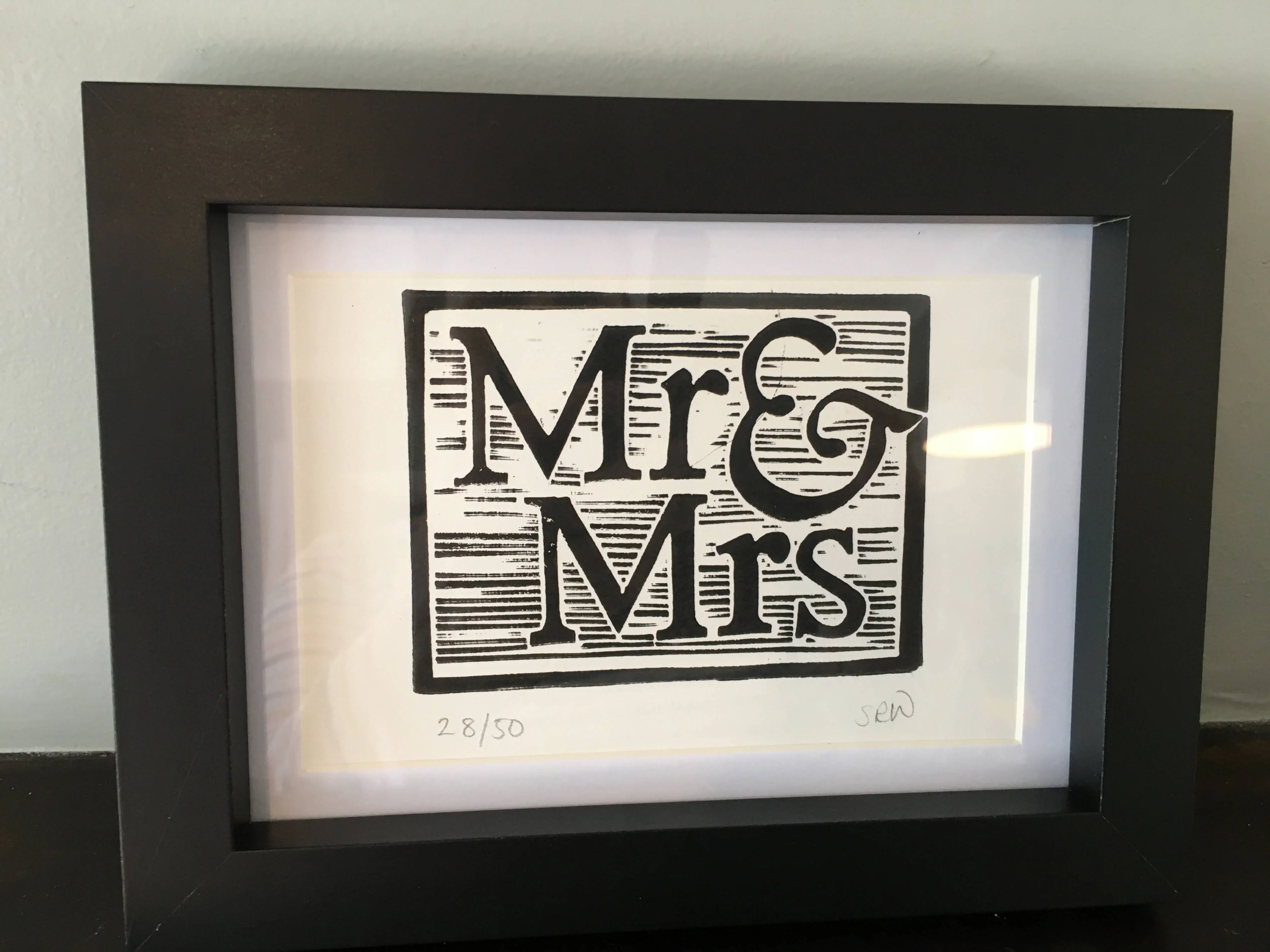 Mr & Mrs Framed Lino Cut Print - Image 5
