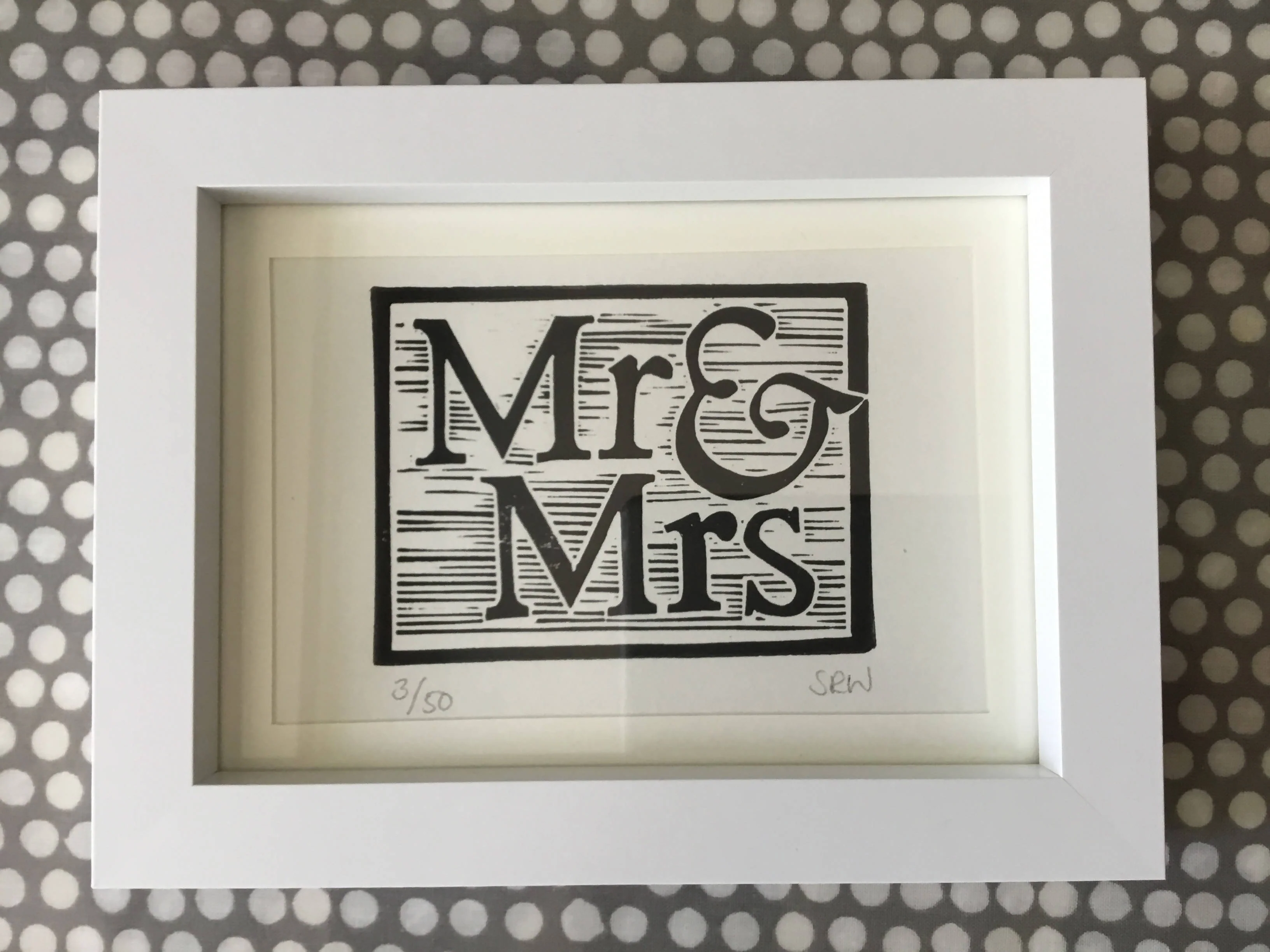 Mr & Mrs Framed Lino Cut Print - Image 6