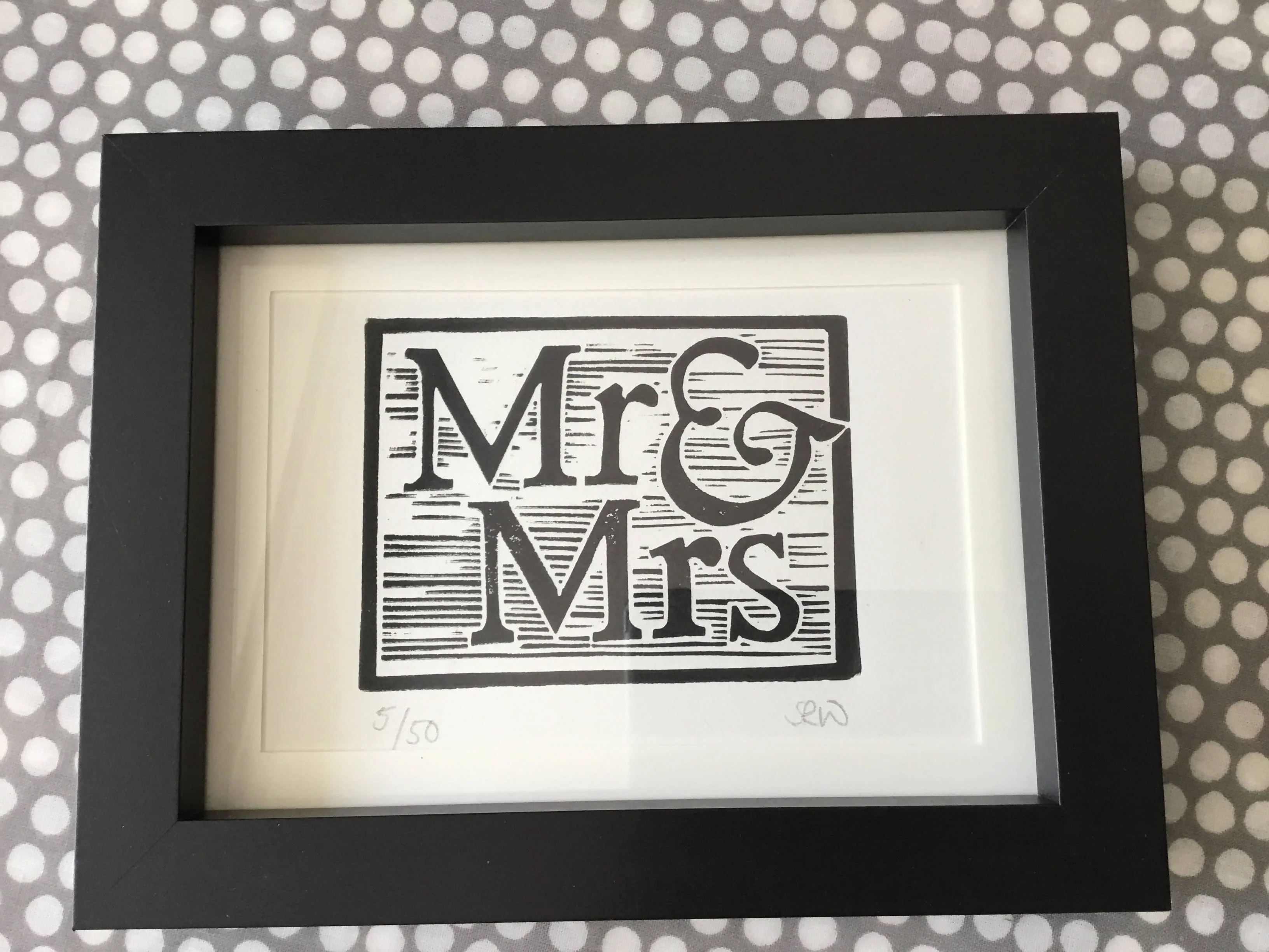 Mr & Mrs Framed Lino Cut Print - Image 7