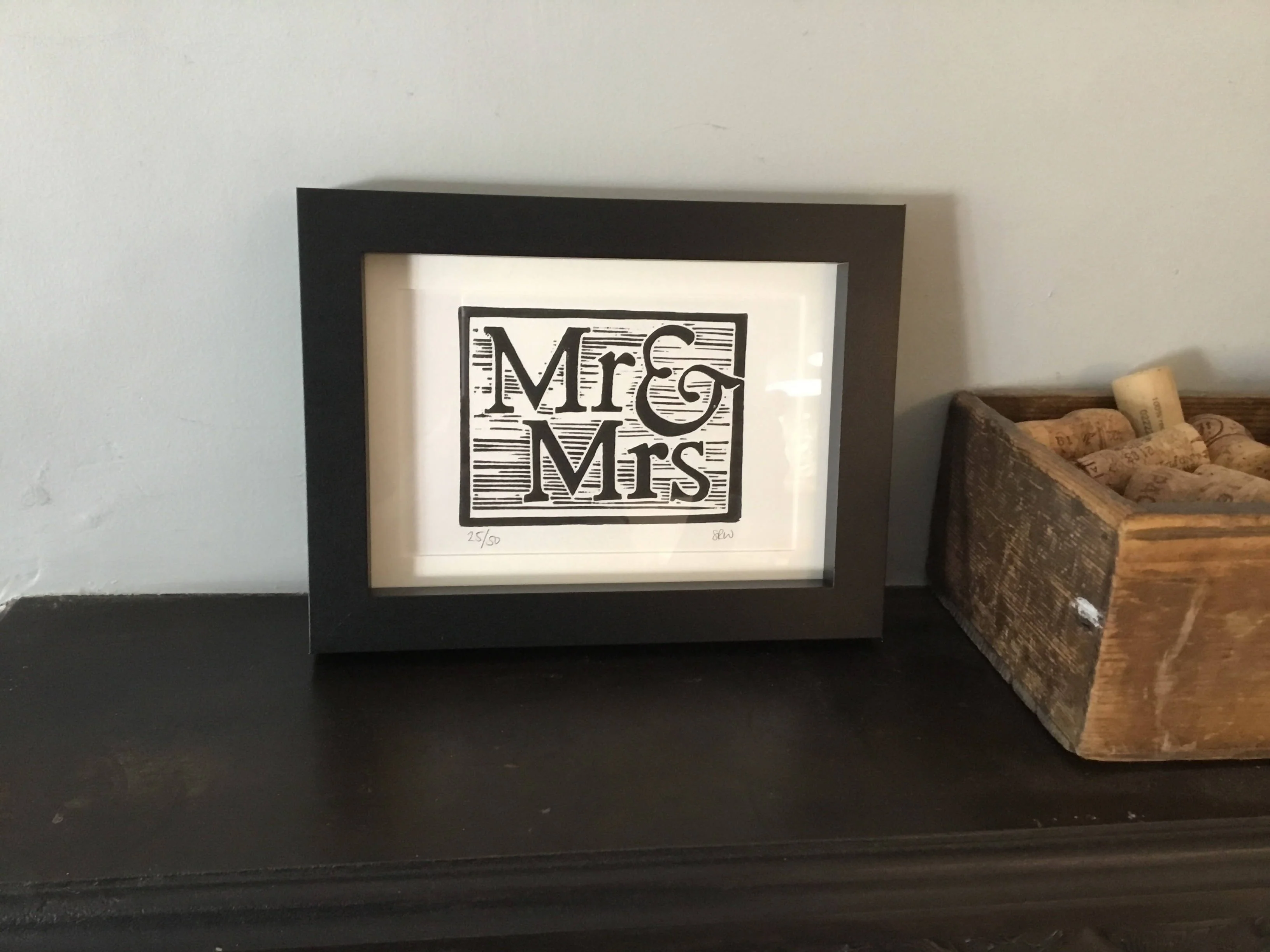 Mr & Mrs Framed Lino Cut Print - Image 8