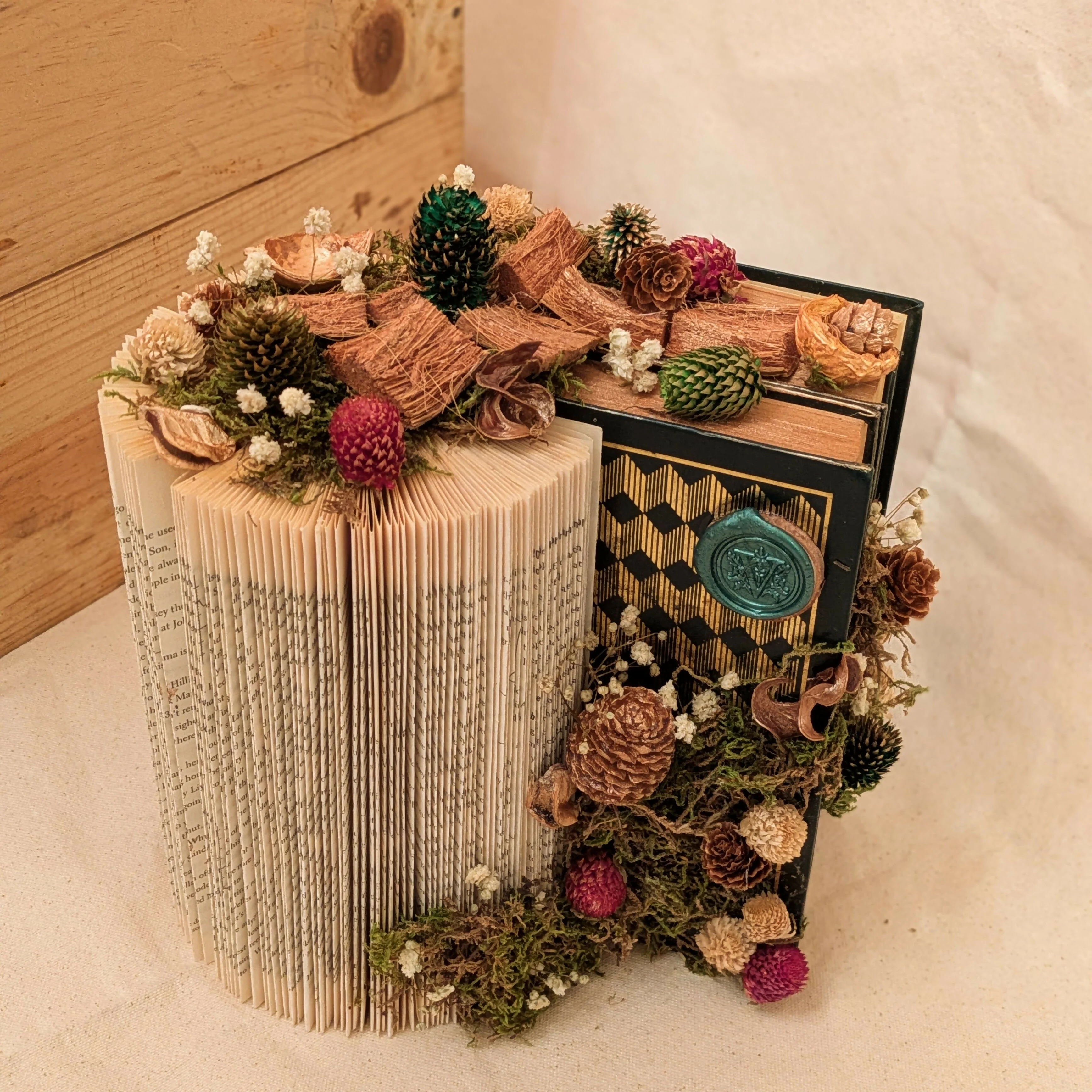 Natural Arrangement on Green Hardback Books - Image 2