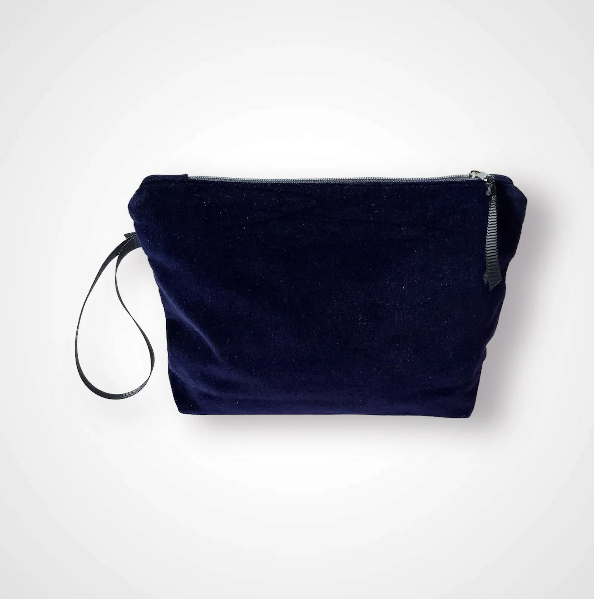 Navy Blue Peacock Feathers Velvet Makeup Bag - Image 3