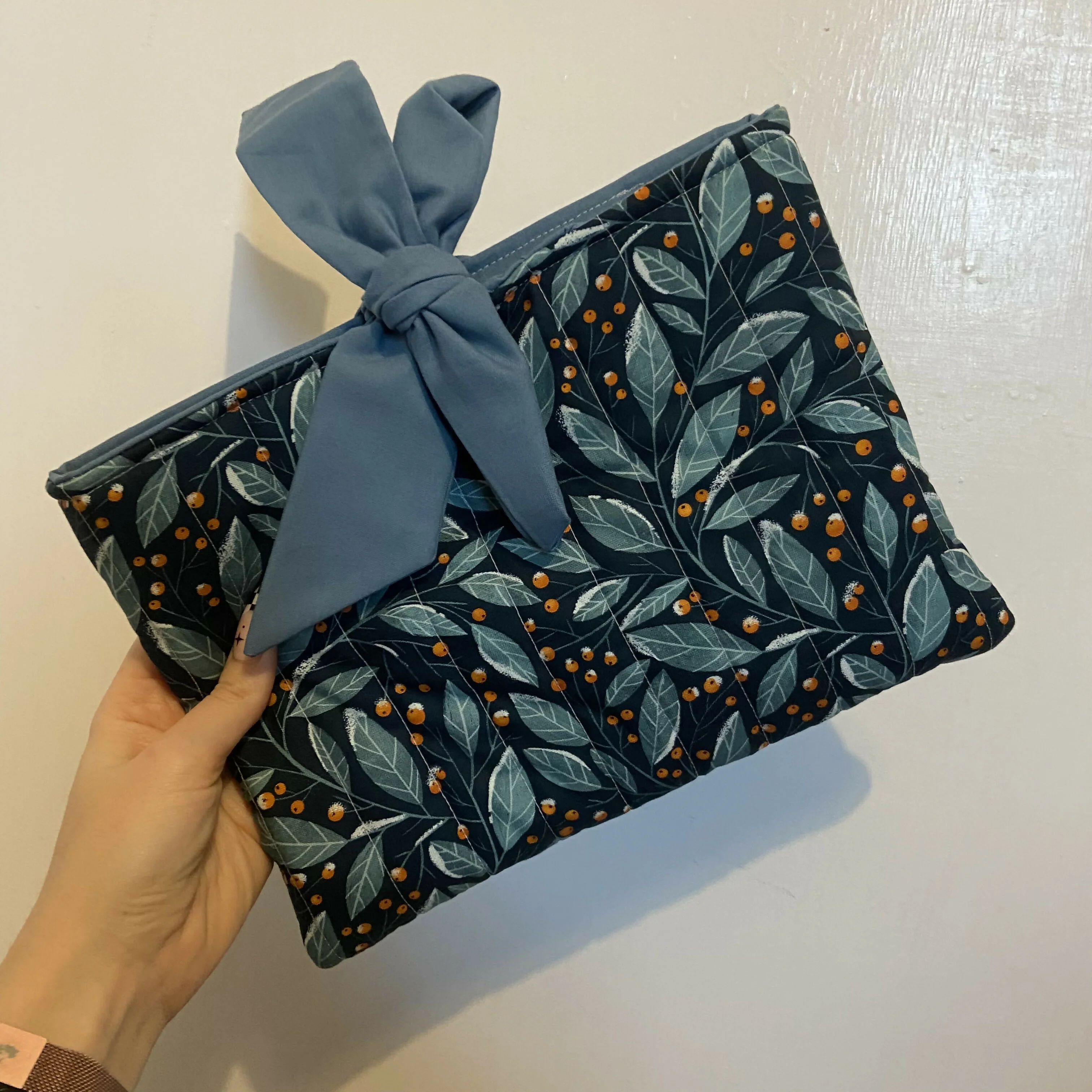 Navy Festive Berry Design Book Pouch
