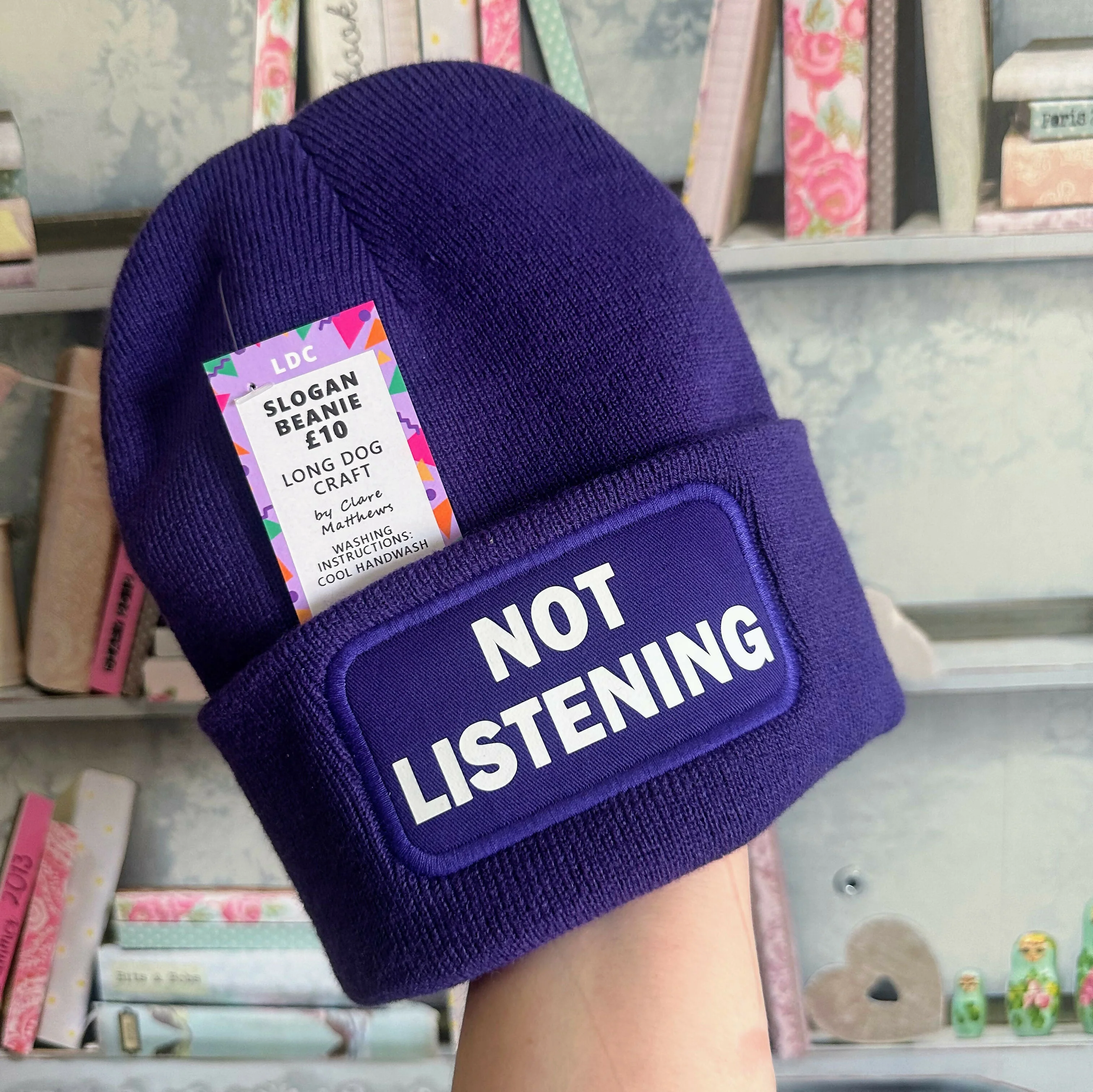 Not Listening Cuffed Rectangular Patch Beanie Hat - Image 4