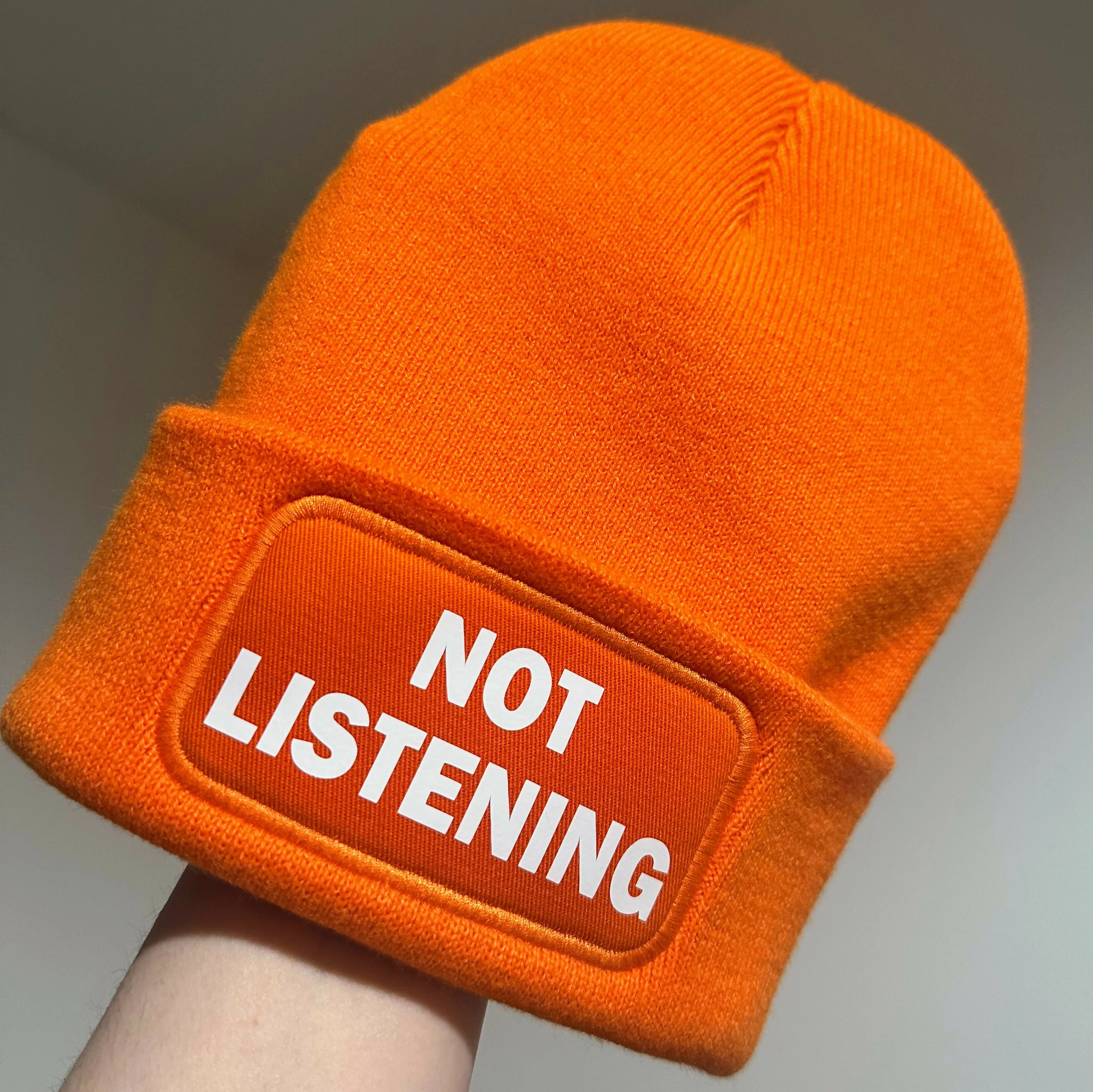 Not Listening Cuffed Rectangular Patch Beanie Hat - Image 5