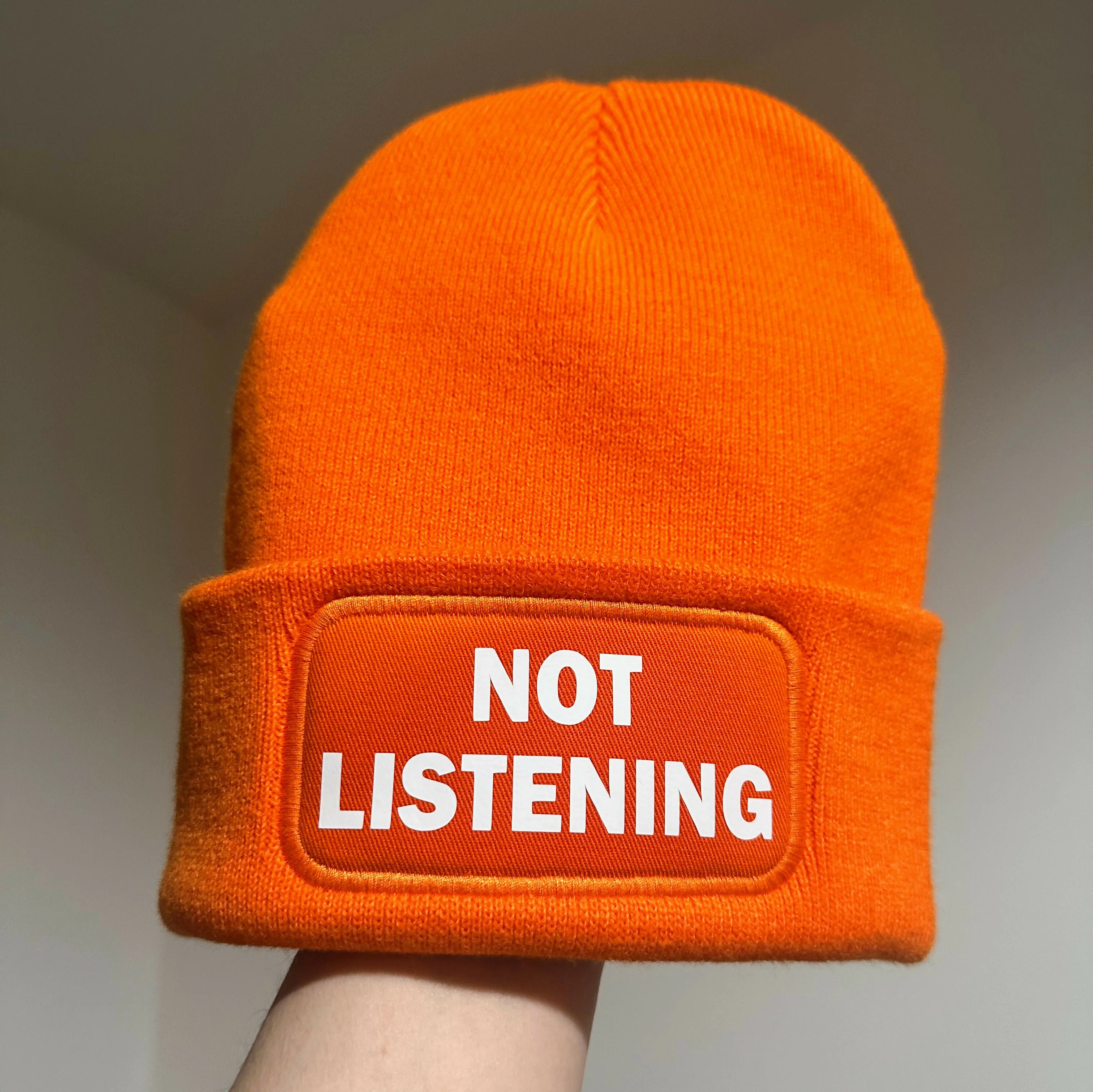 Not Listening Cuffed Rectangular Patch Beanie Hat - Image 6