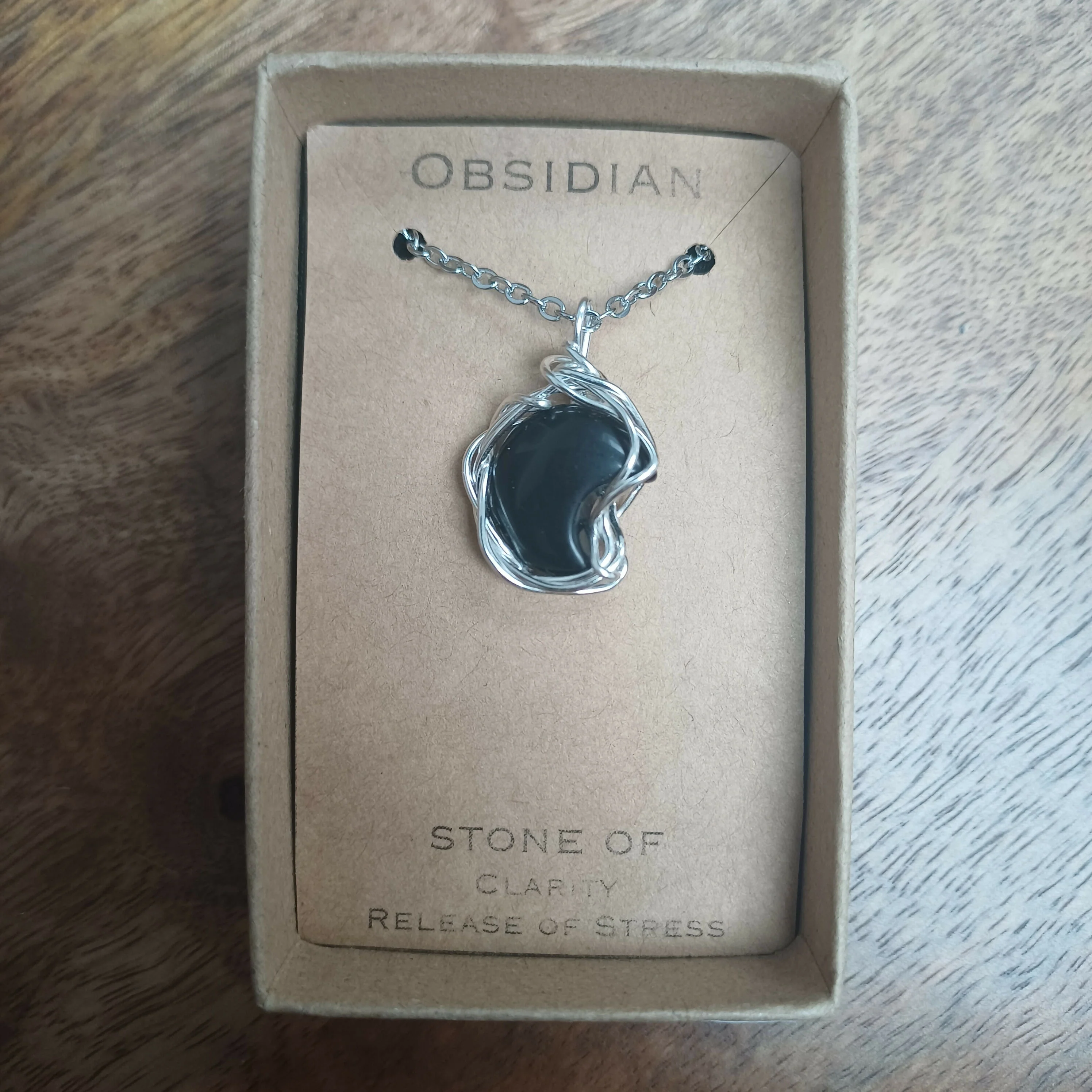 Obsidian Wire Wrapped moon Pendant