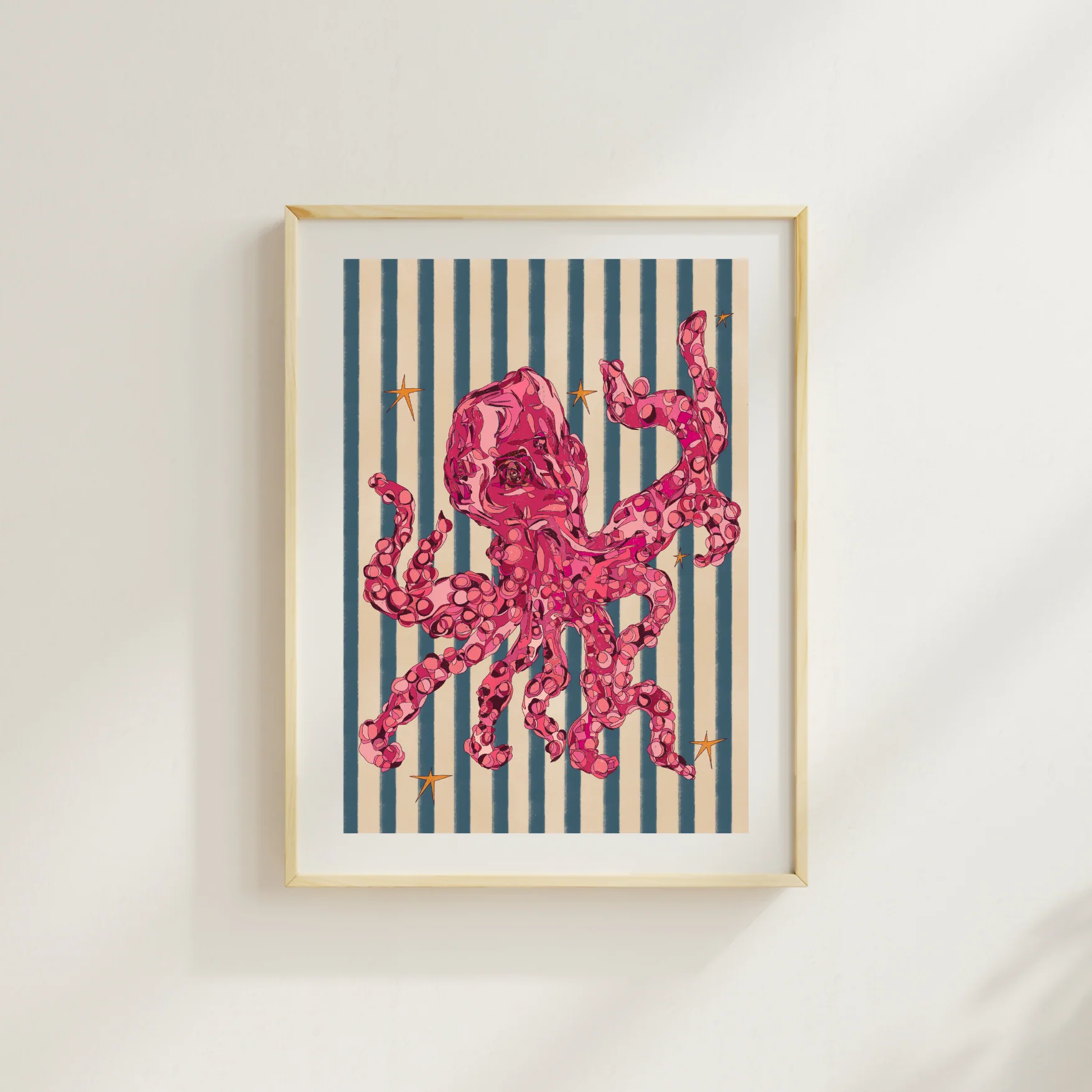 Octo Stripes A6 Hand Illustrated Poster