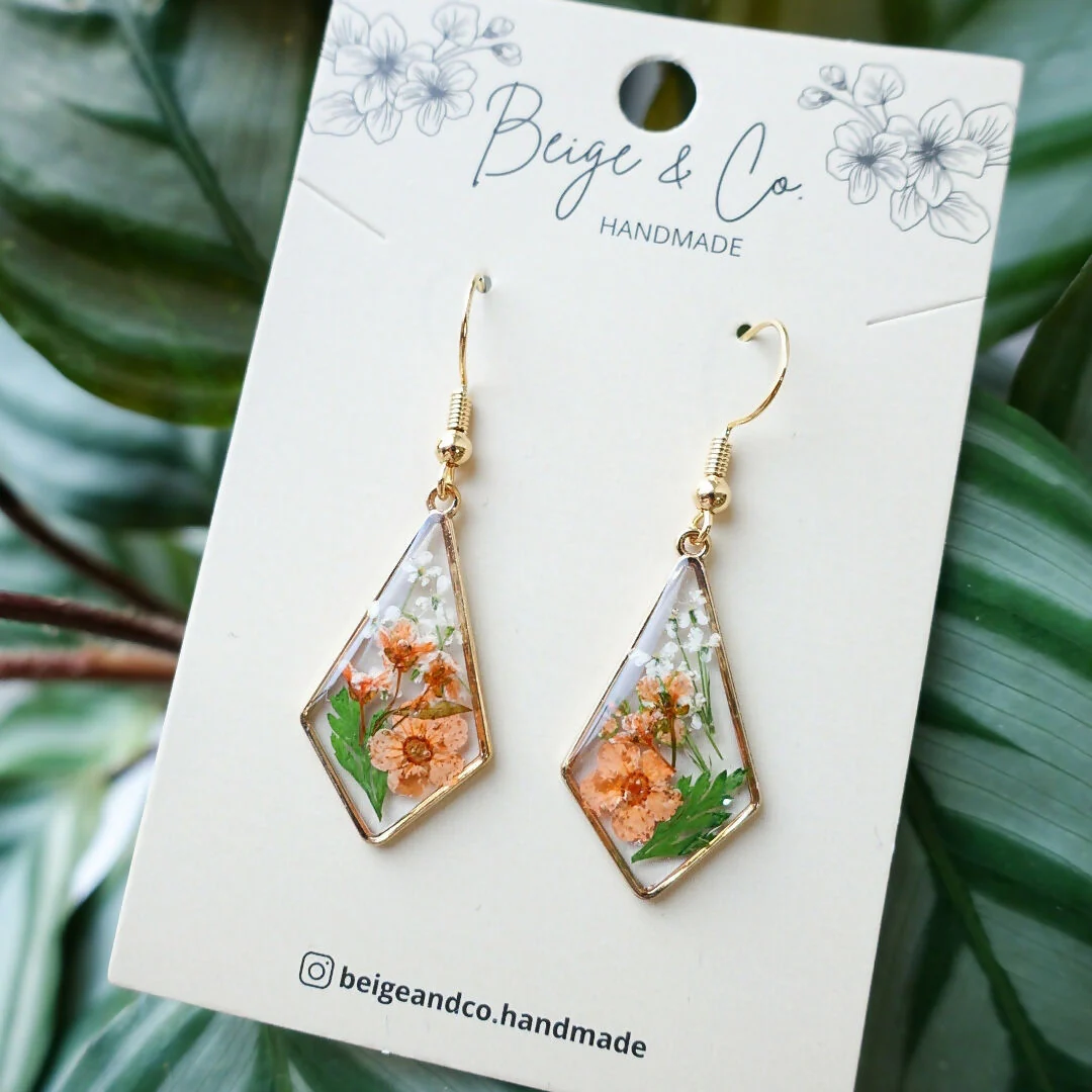 October Orange Real Flower Earrings