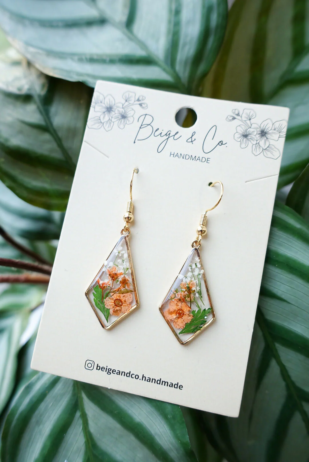 October Orange Real Flower Earrings - Image 2