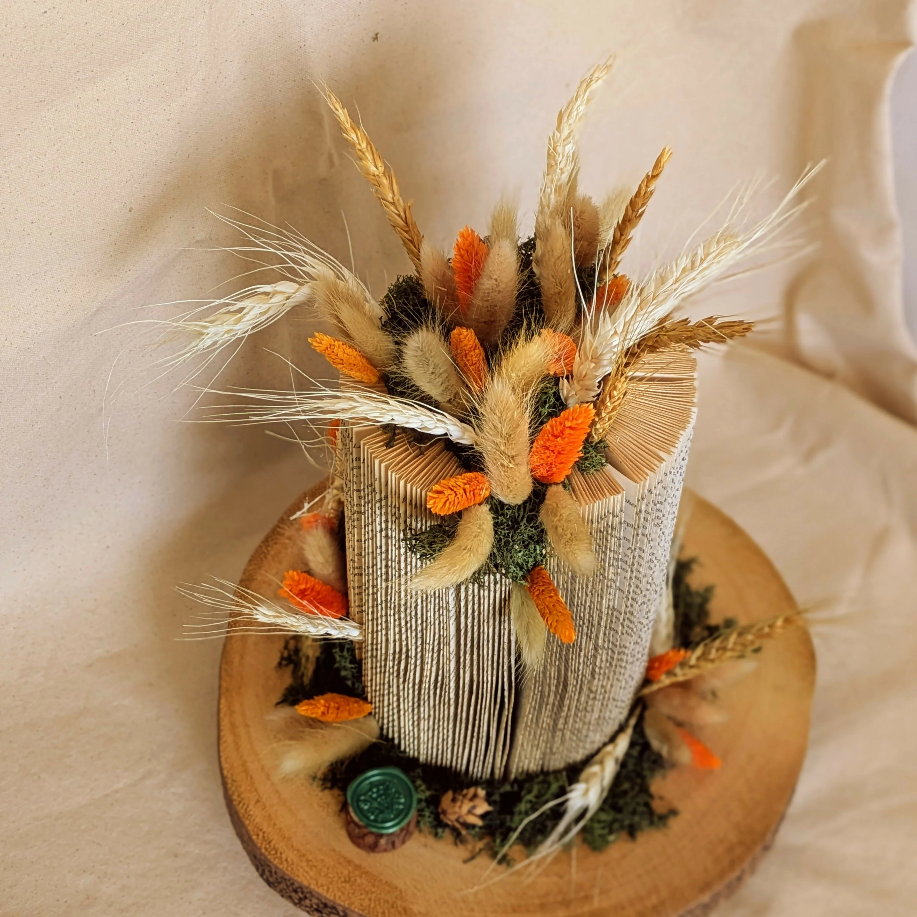 Orange & Cream Corn Arrangement on Wooden Stand - Image 2