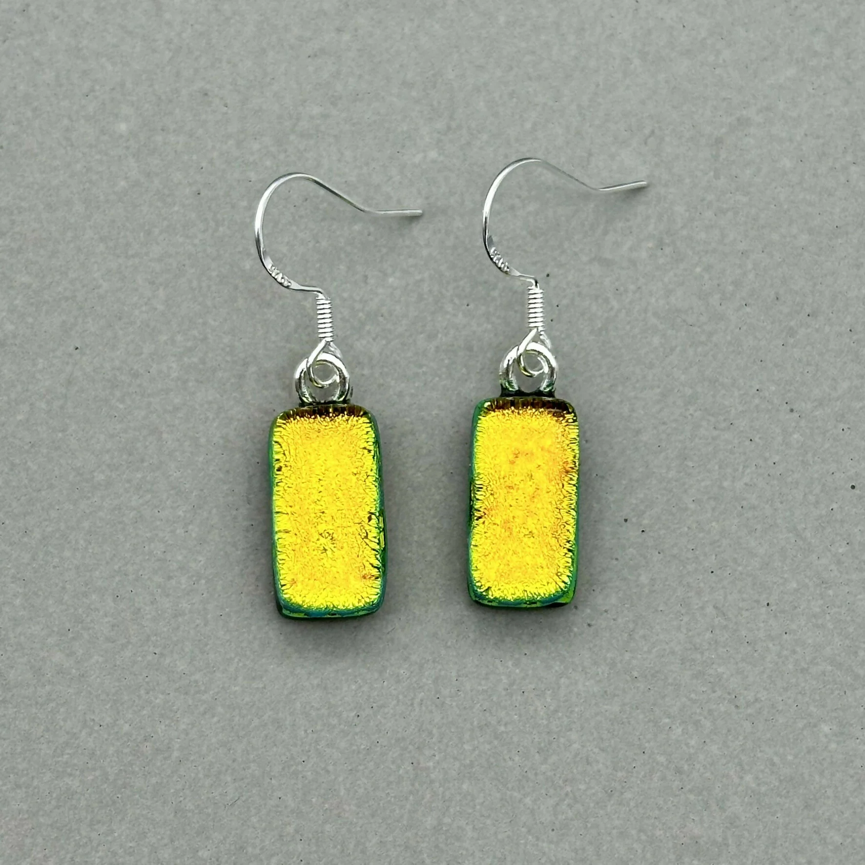 Orange Dichroic Fused Glass Dangle Sterling Silver Earrings - Handmade by Jade Tapson Glass. - Image 2