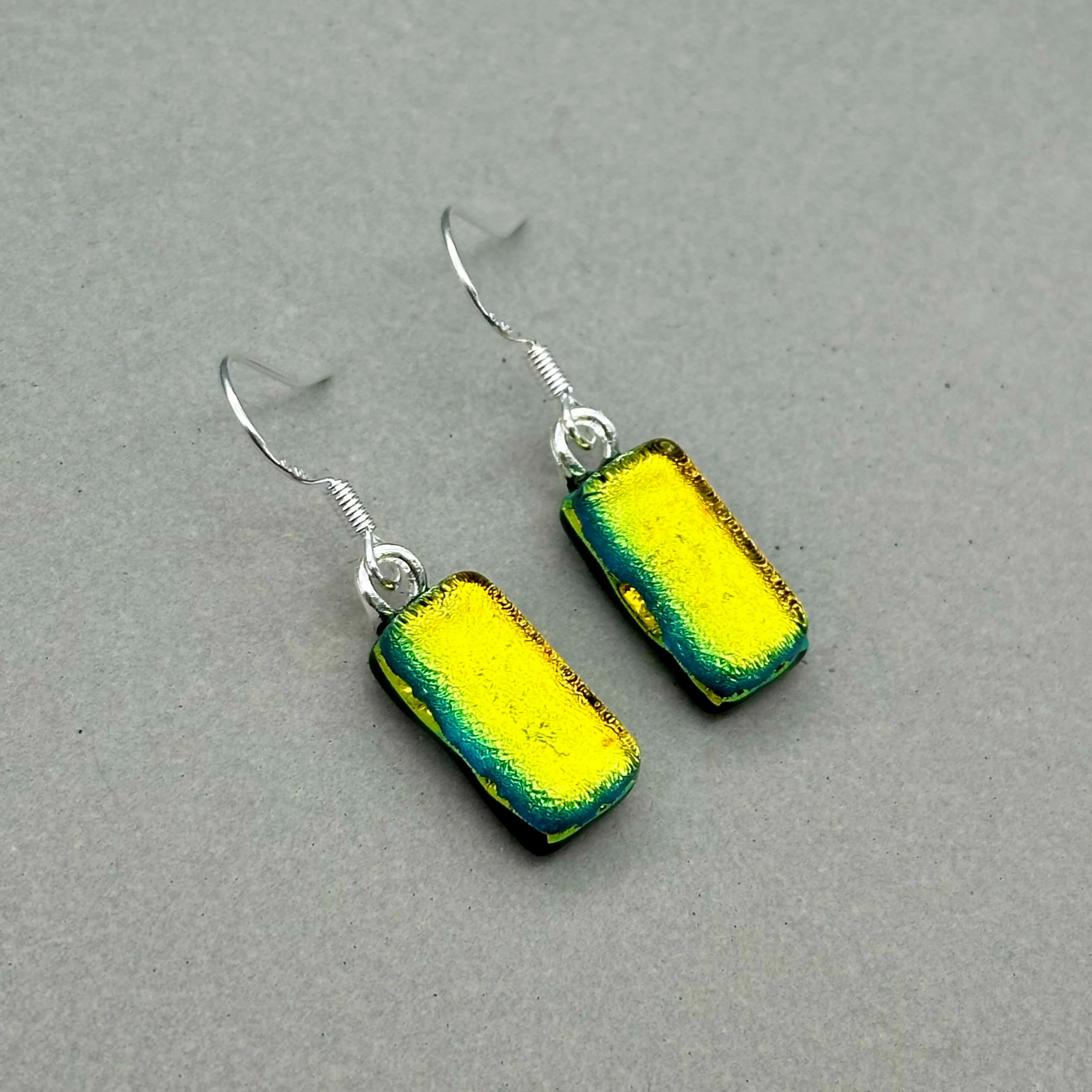 Orange Dichroic Fused Glass Dangle Sterling Silver Earrings - Handmade by Jade Tapson Glass. - Image 3