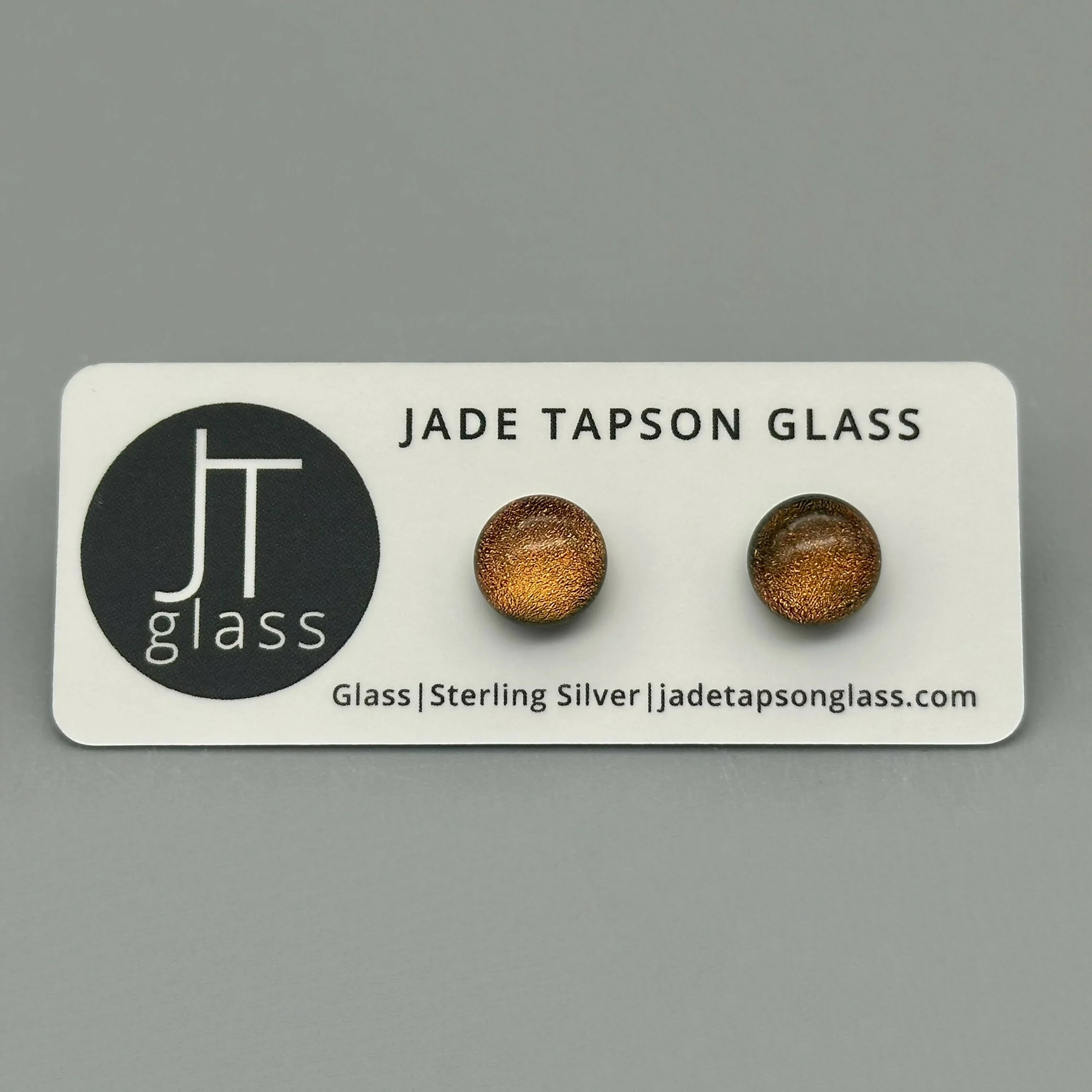 Orange Dichroic Fused Glass Sterling Silver Stud Earrings - Handmade by Jade Tapson Glass.