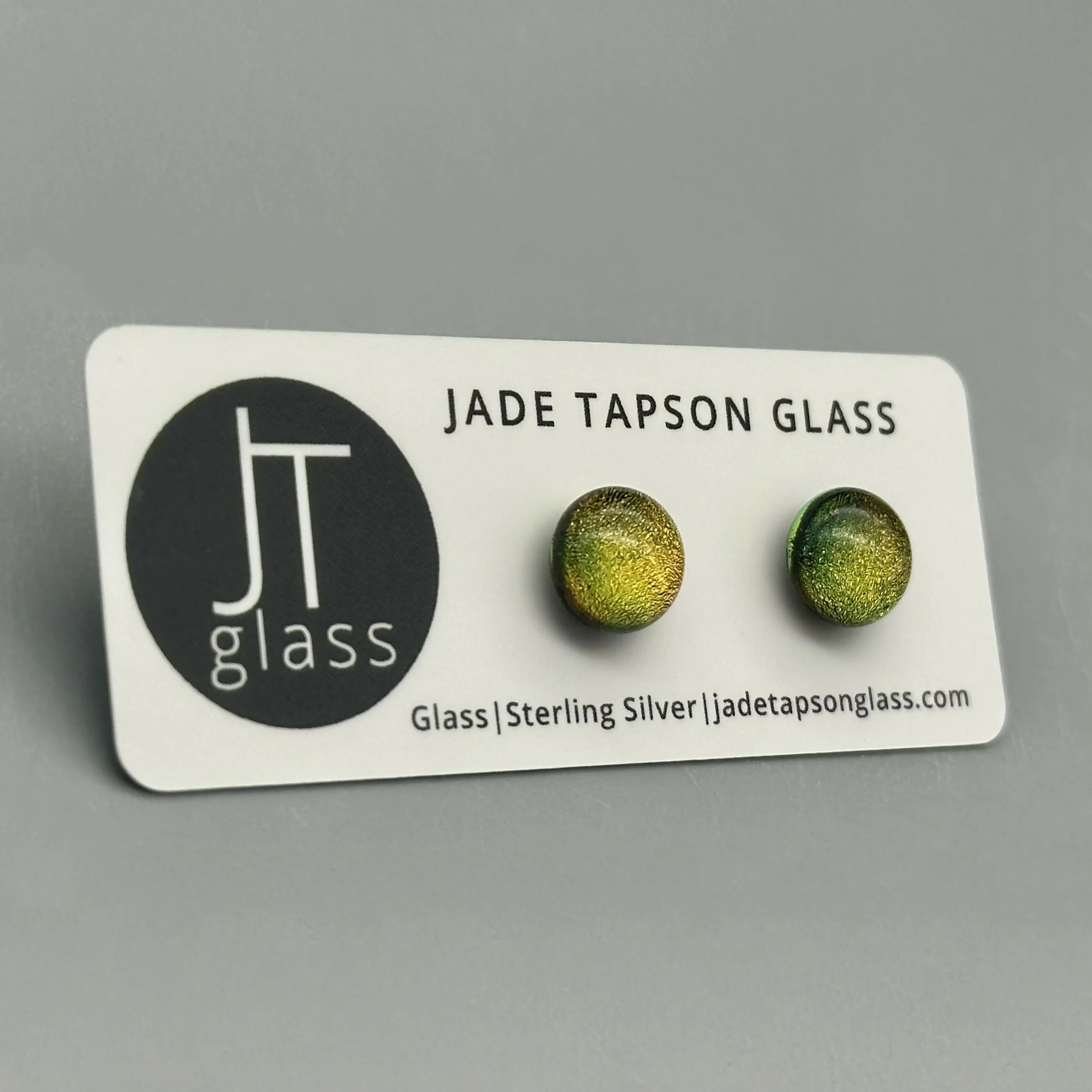 Orange Dichroic Fused Glass Sterling Silver Stud Earrings - Handmade by Jade Tapson Glass. - Image 2