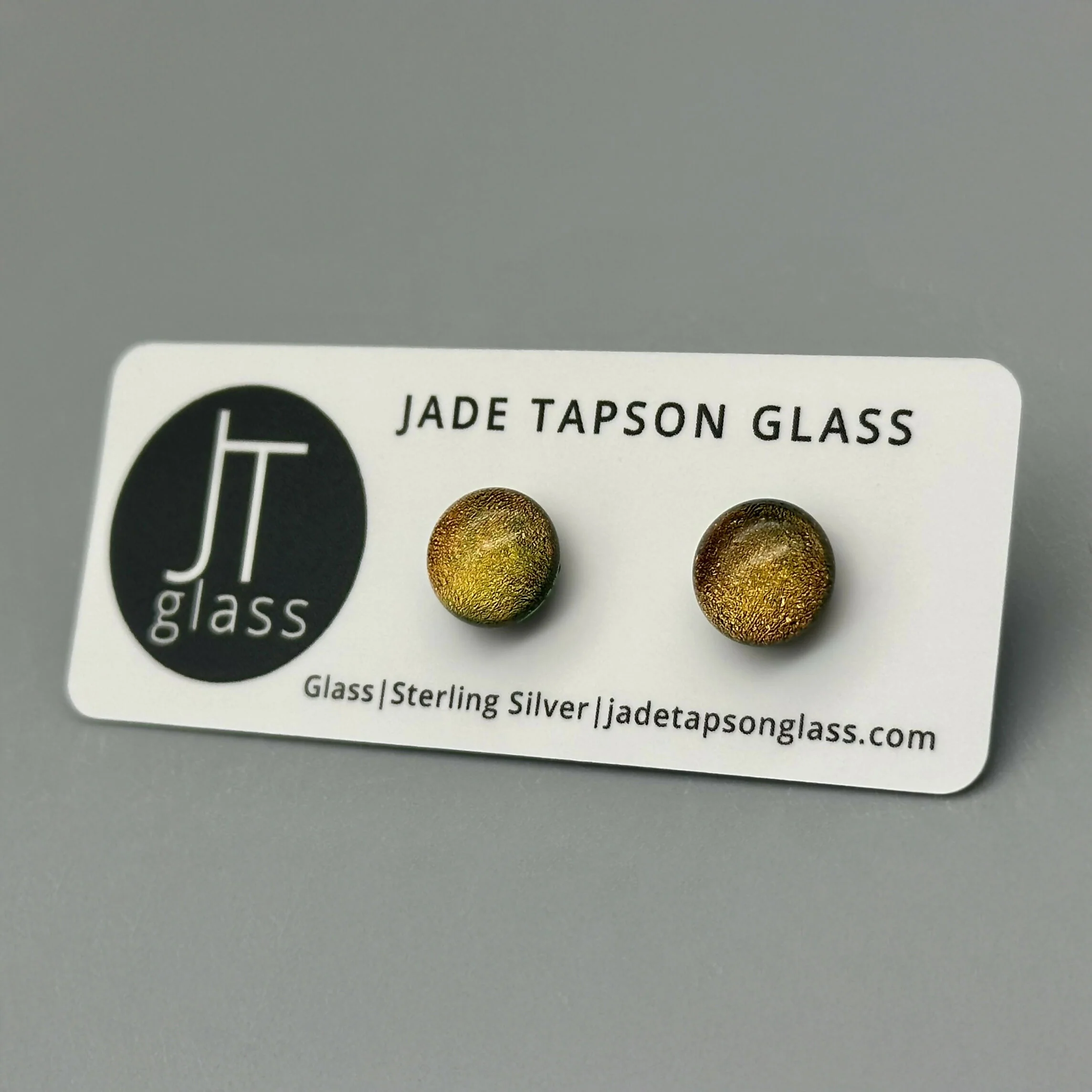 Orange Dichroic Fused Glass Sterling Silver Stud Earrings - Handmade by Jade Tapson Glass. - Image 3