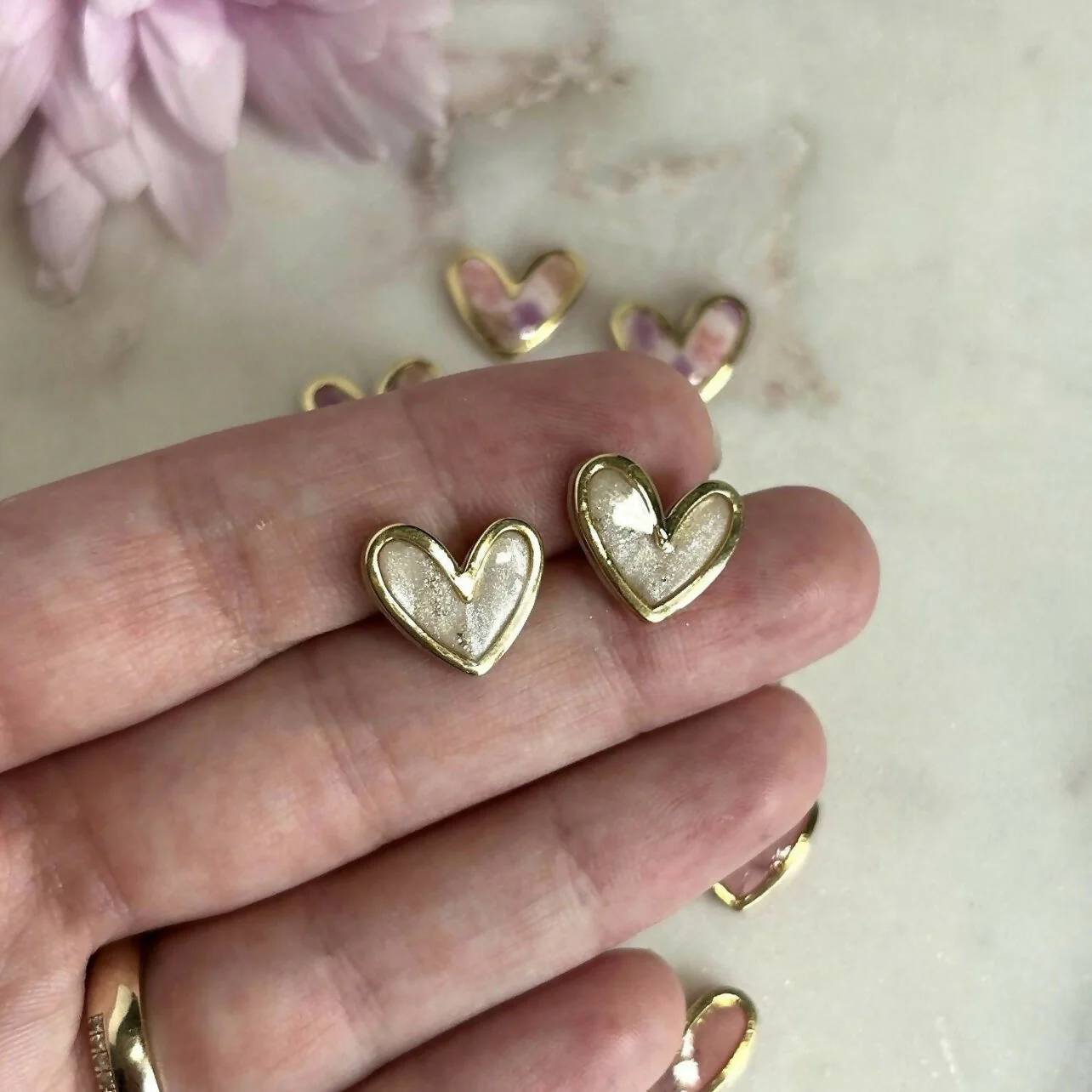Pink and Beige Heart Studs - Image 2