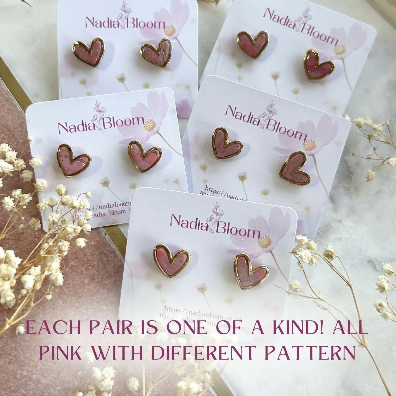 Pink and Beige Heart Studs - Image 3