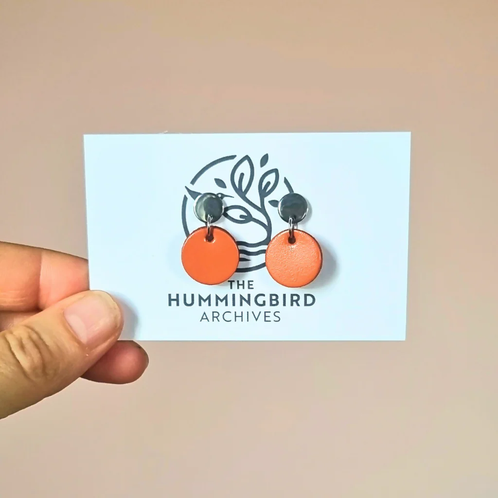Orange Mini Circle Earrings - Image 2