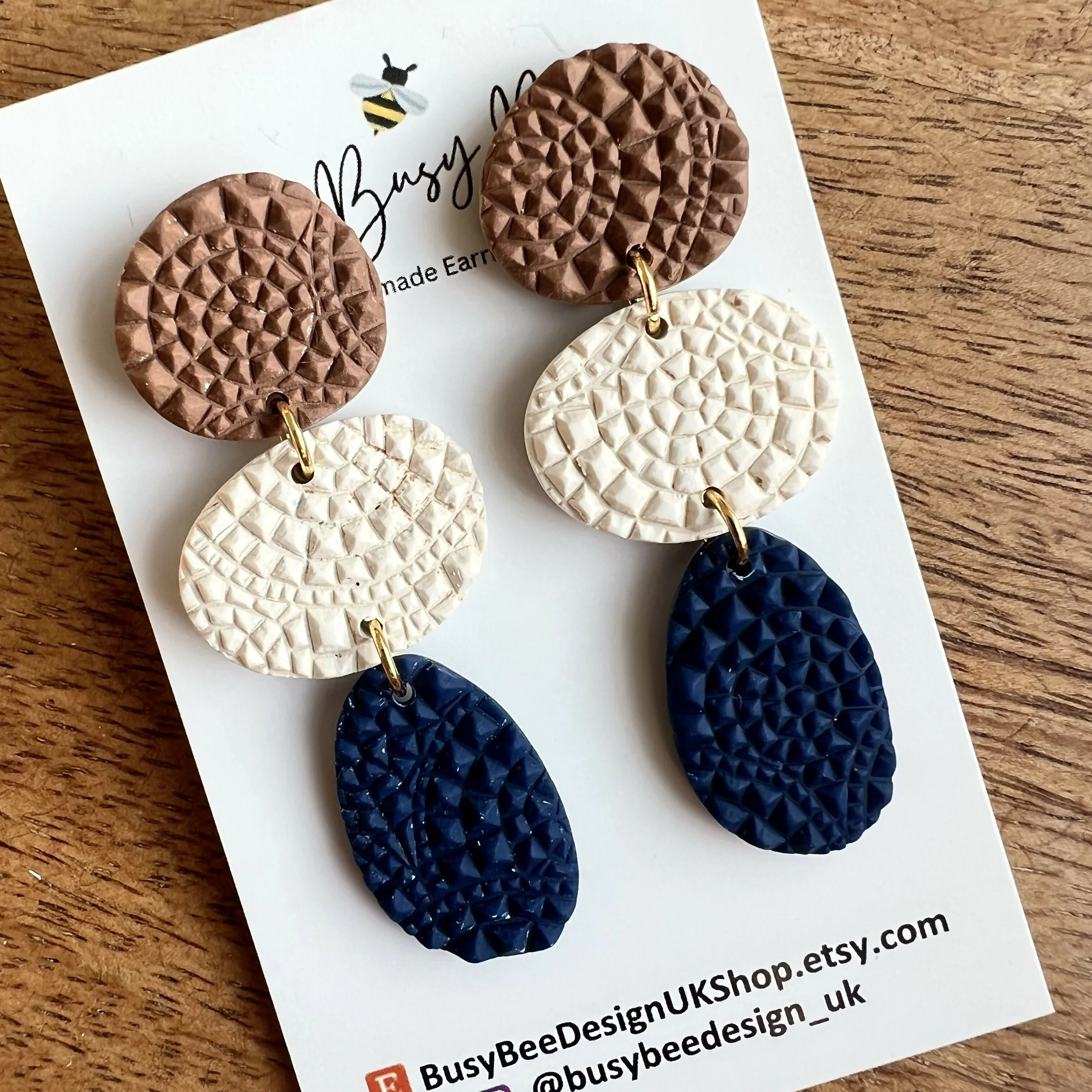 Organic Pebble Dangle Earrings – Polymer Clay Textured Earrings, Dainty Earrings, Handmade Clay Jewellery - Image 3