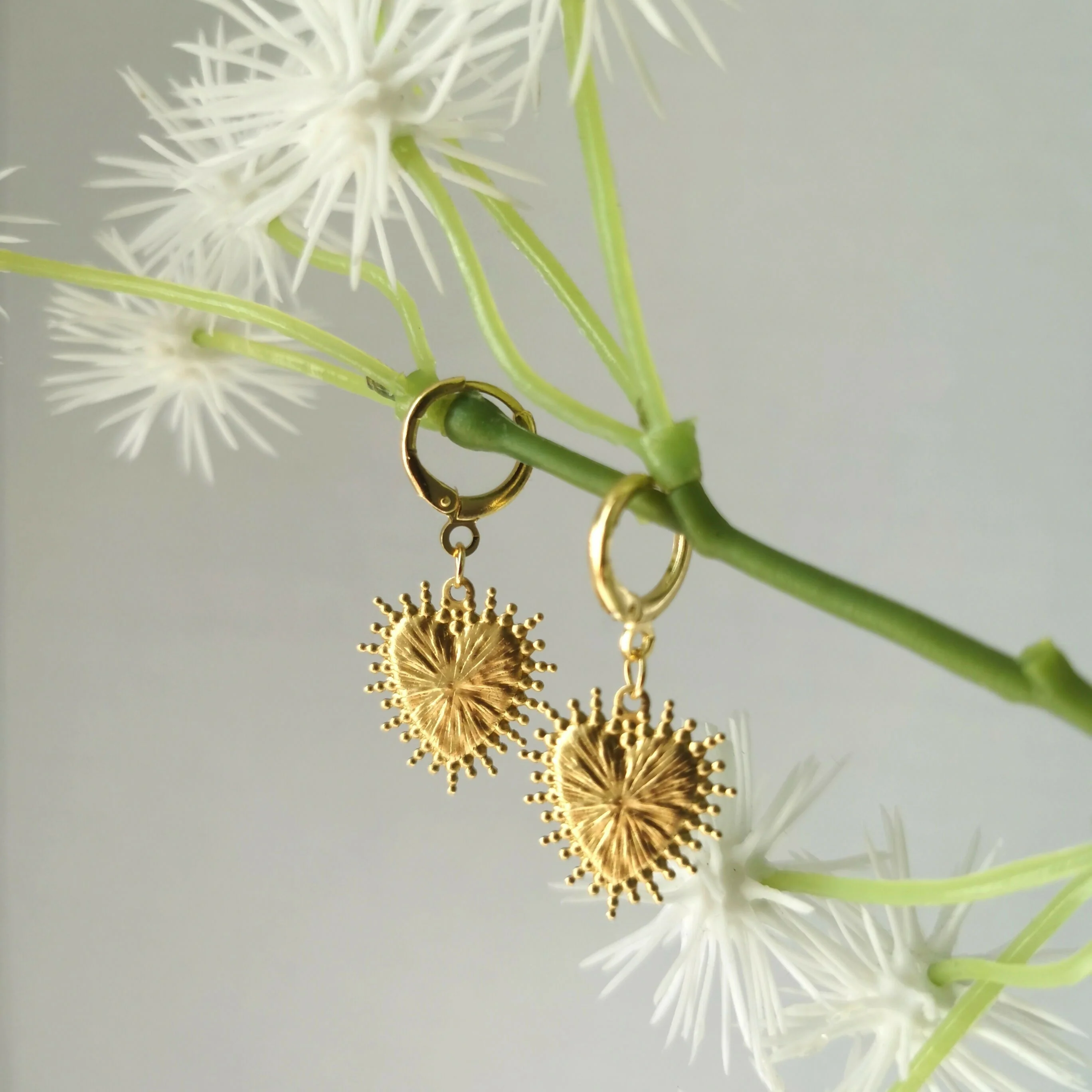 Ornate Heart Gold Plated Earrings on a Lever Back Huggie - Image 2